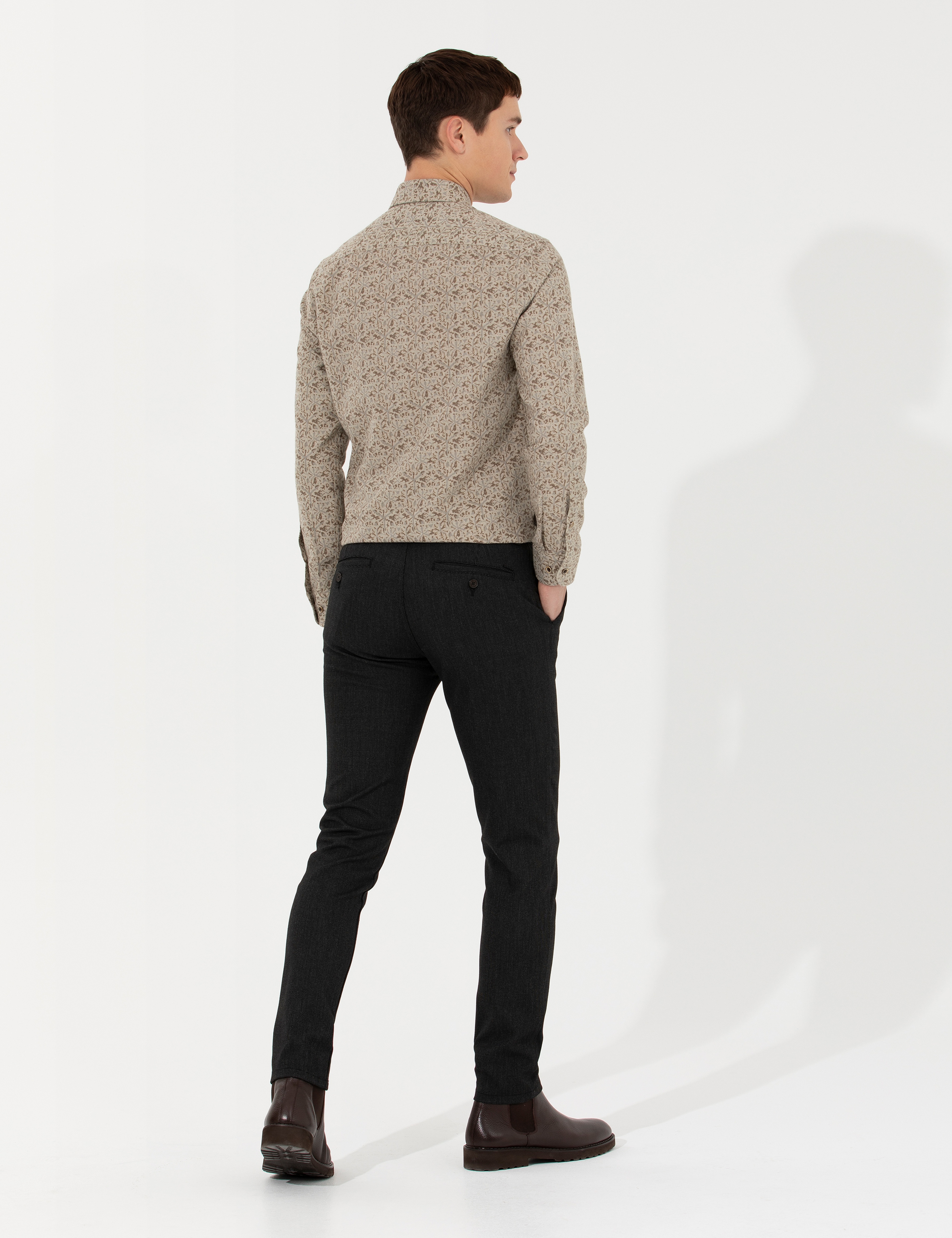 Siyah Slim Fit Kanvas Pantolon - Image 4