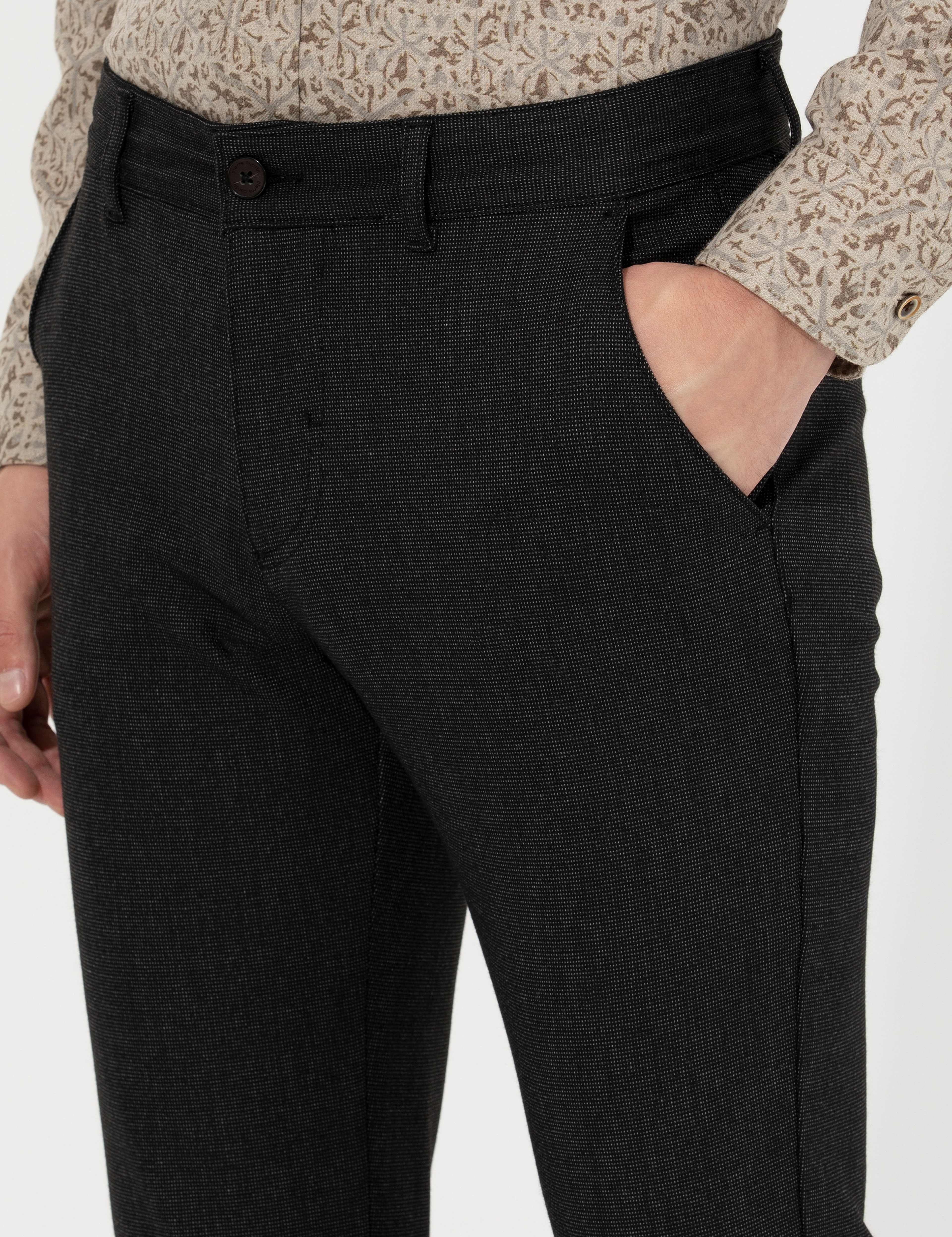 Siyah Slim Fit Kanvas Pantolon - Image 6