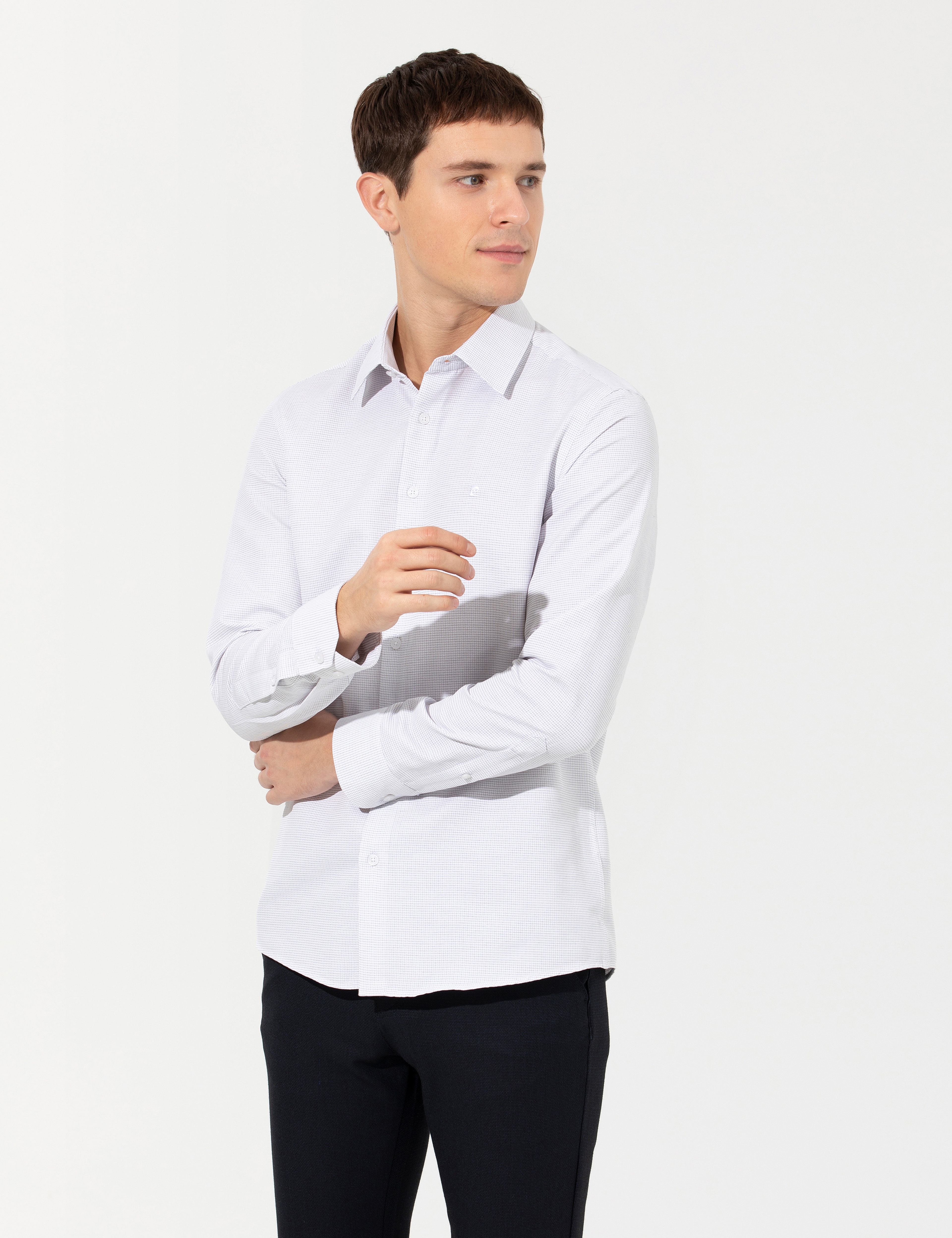 Gri Slim Fit Uzun Kollu Gömlek - Image 1