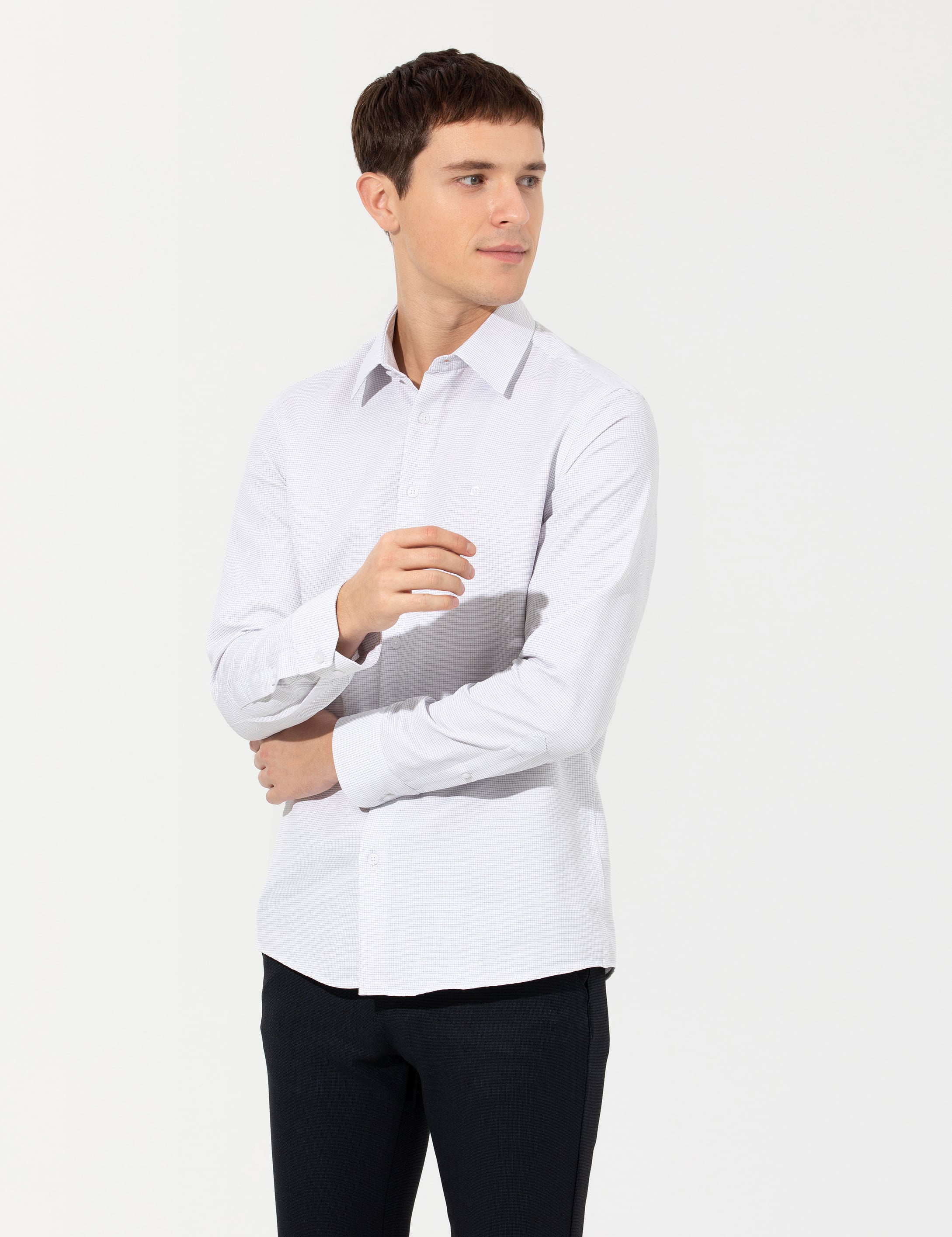 Gri Slim Fit Uzun Kollu Gömlek
