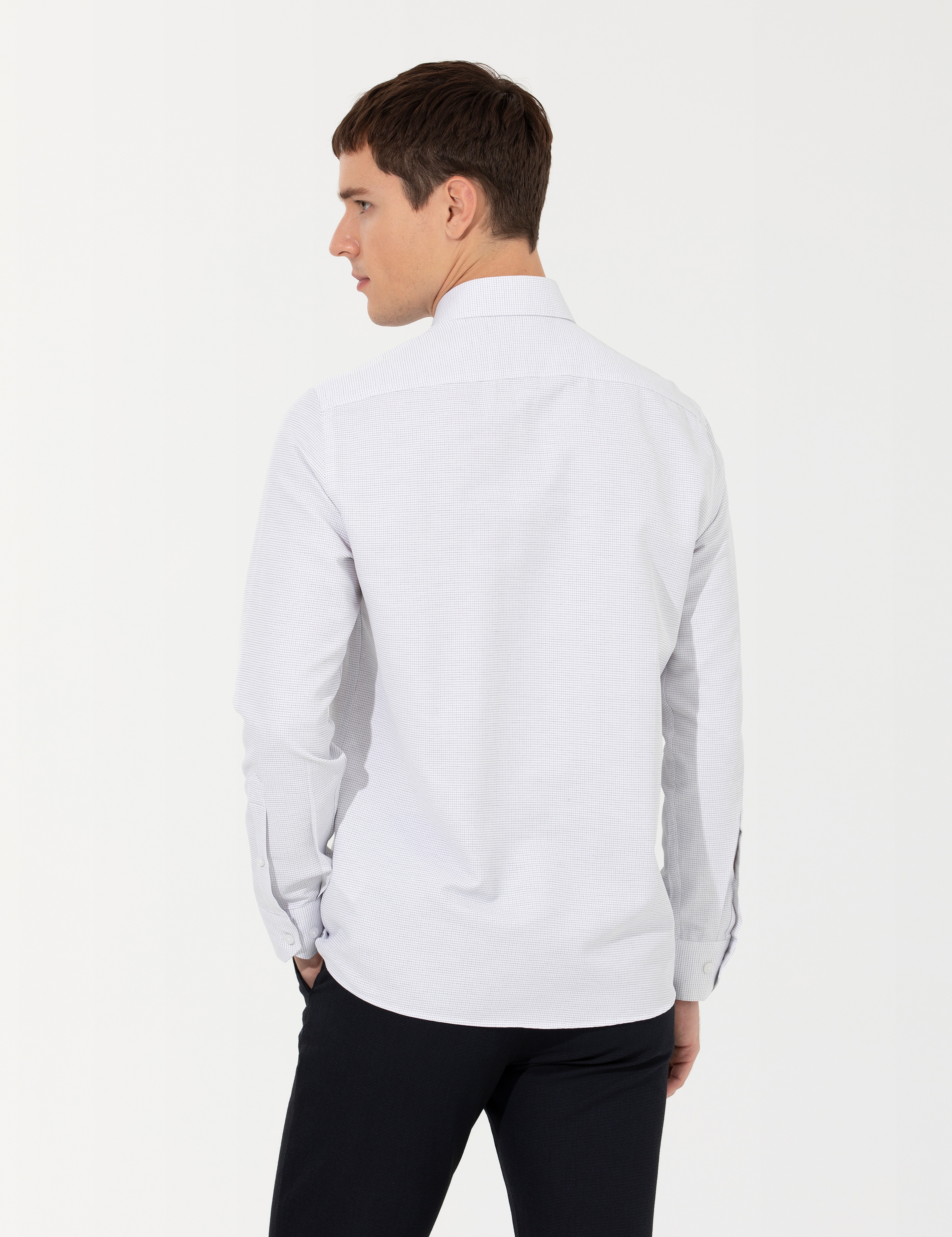 Gri Slim Fit Uzun Kollu Gömlek - Image 5