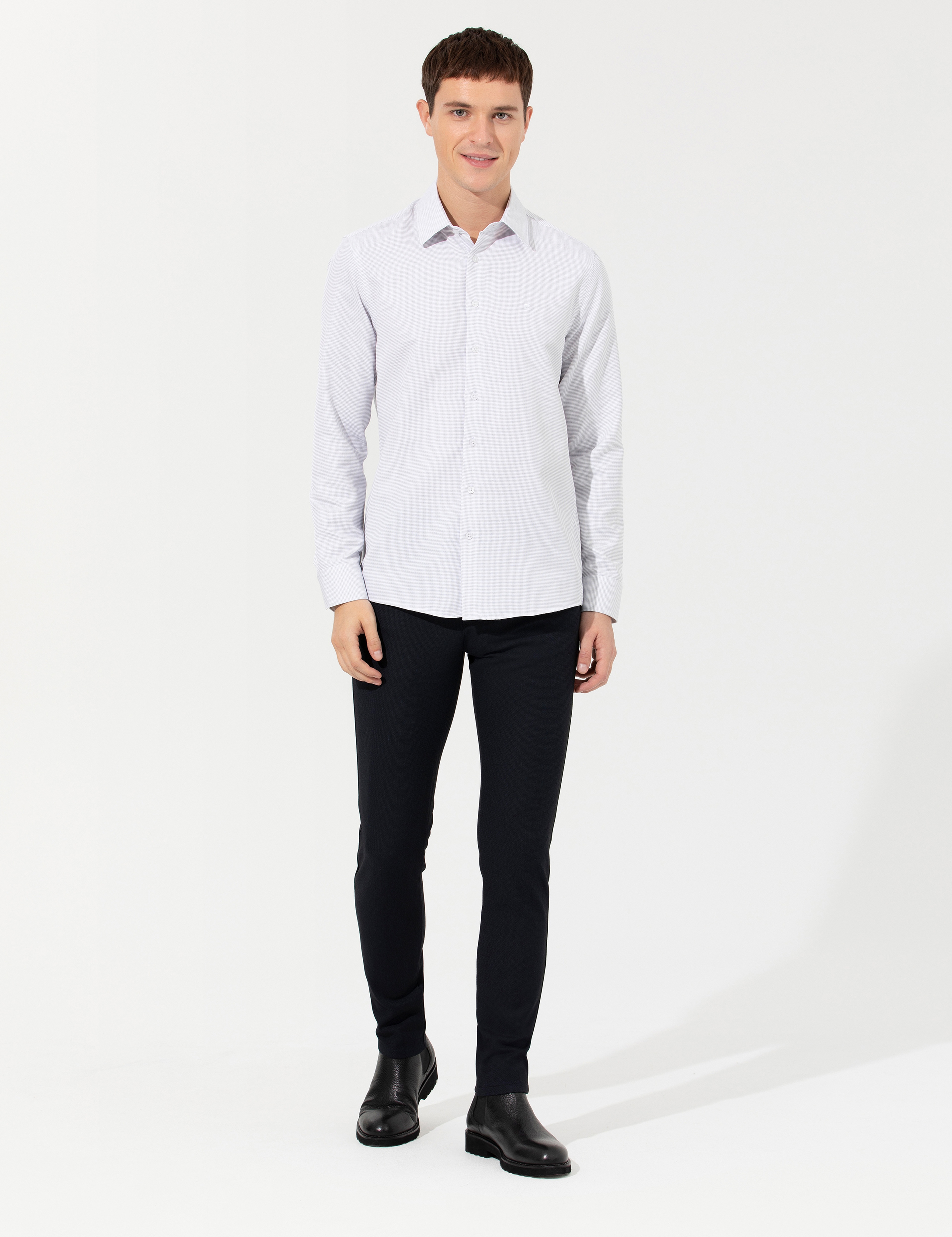 Gri Slim Fit Uzun Kollu Gömlek - Image 3