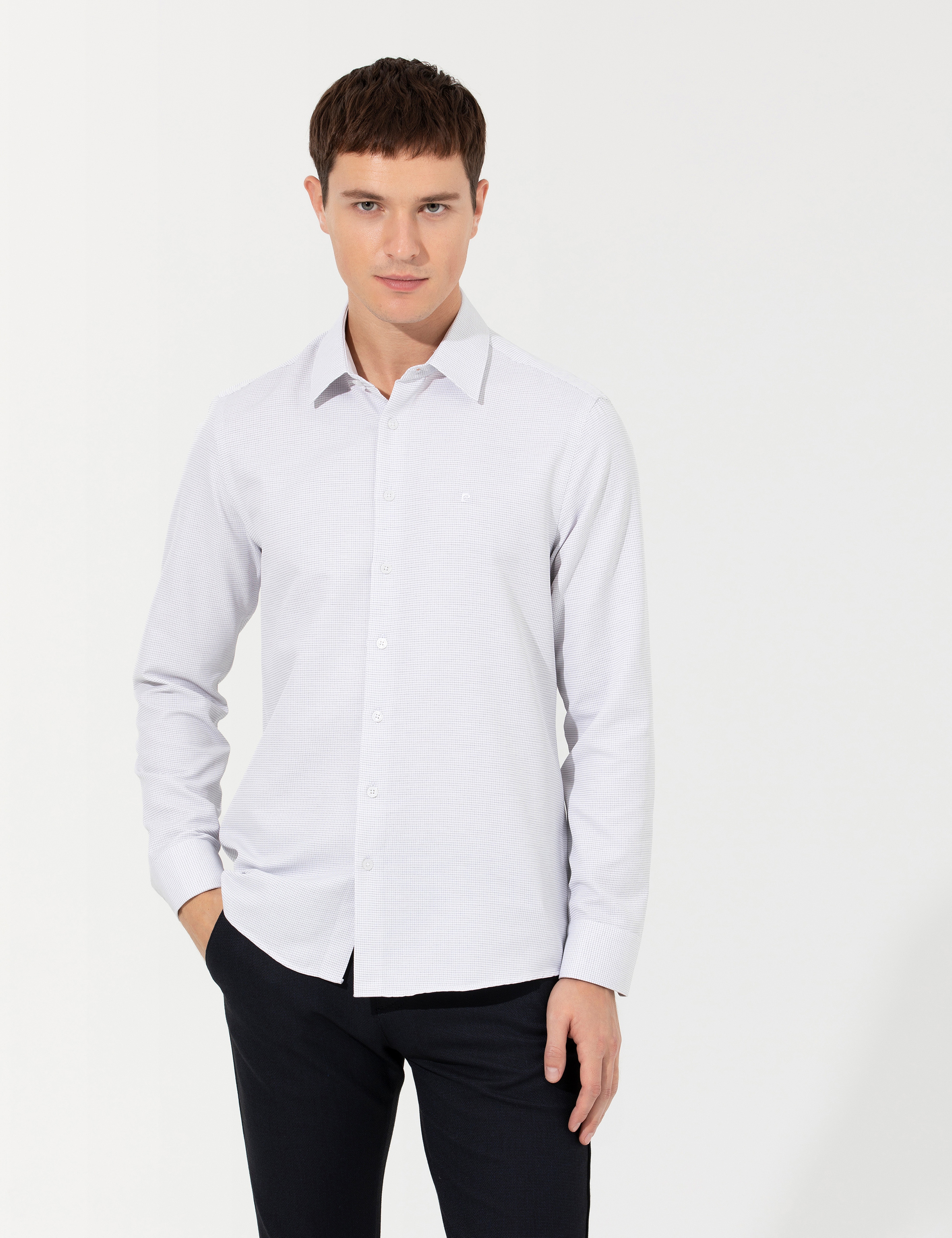 Gri Slim Fit Uzun Kollu Gömlek