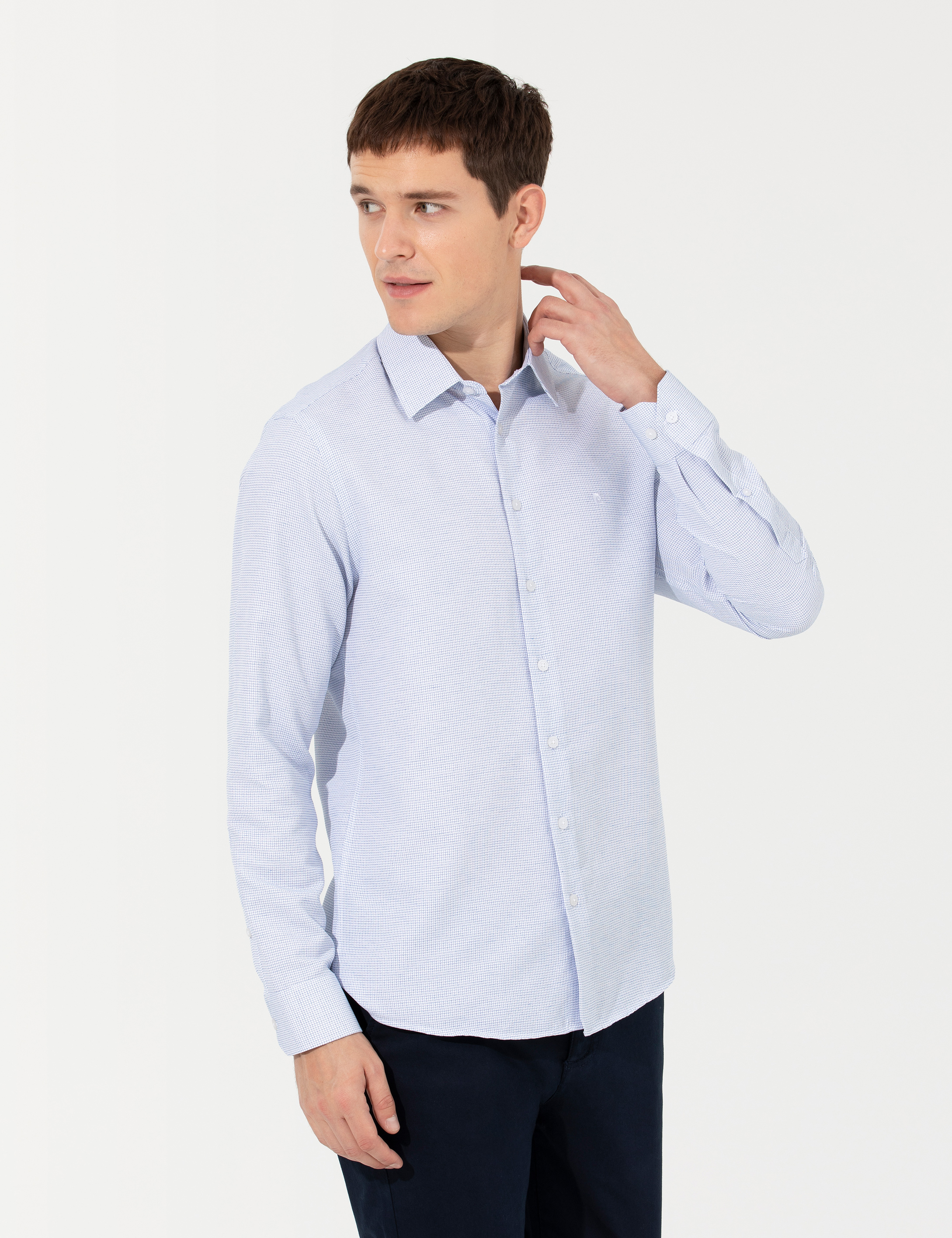 Pierre Cardin Mavi Slim Fit Uzun Kollu Gömlek görsel 3
