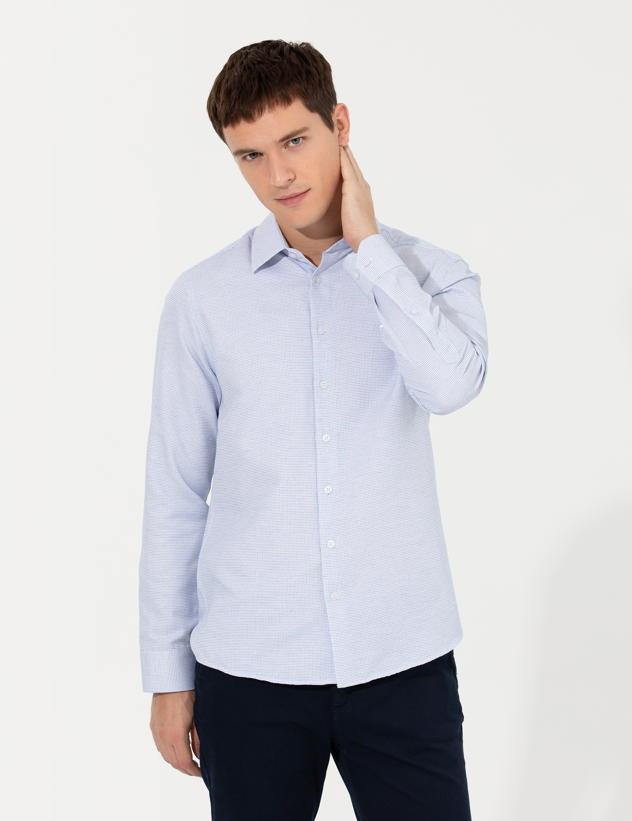 Pierre Cardin Mavi Slim Fit Uzun Kollu Gömlek görsel 2