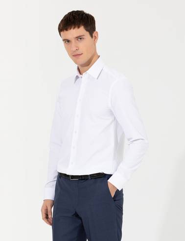 Beyaz Slim Fit Uzun Kollu Gömlek