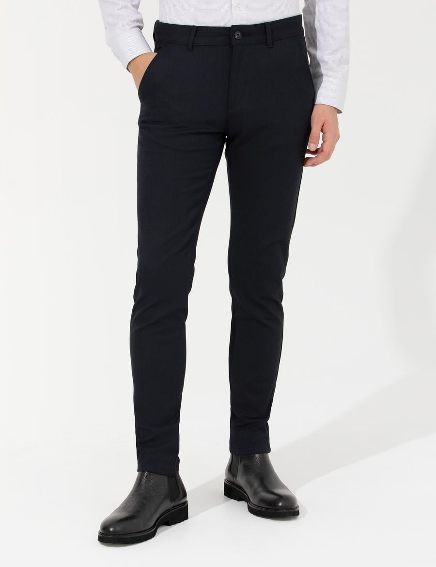 Lacivert Slim Fit Kanvas Pantolon