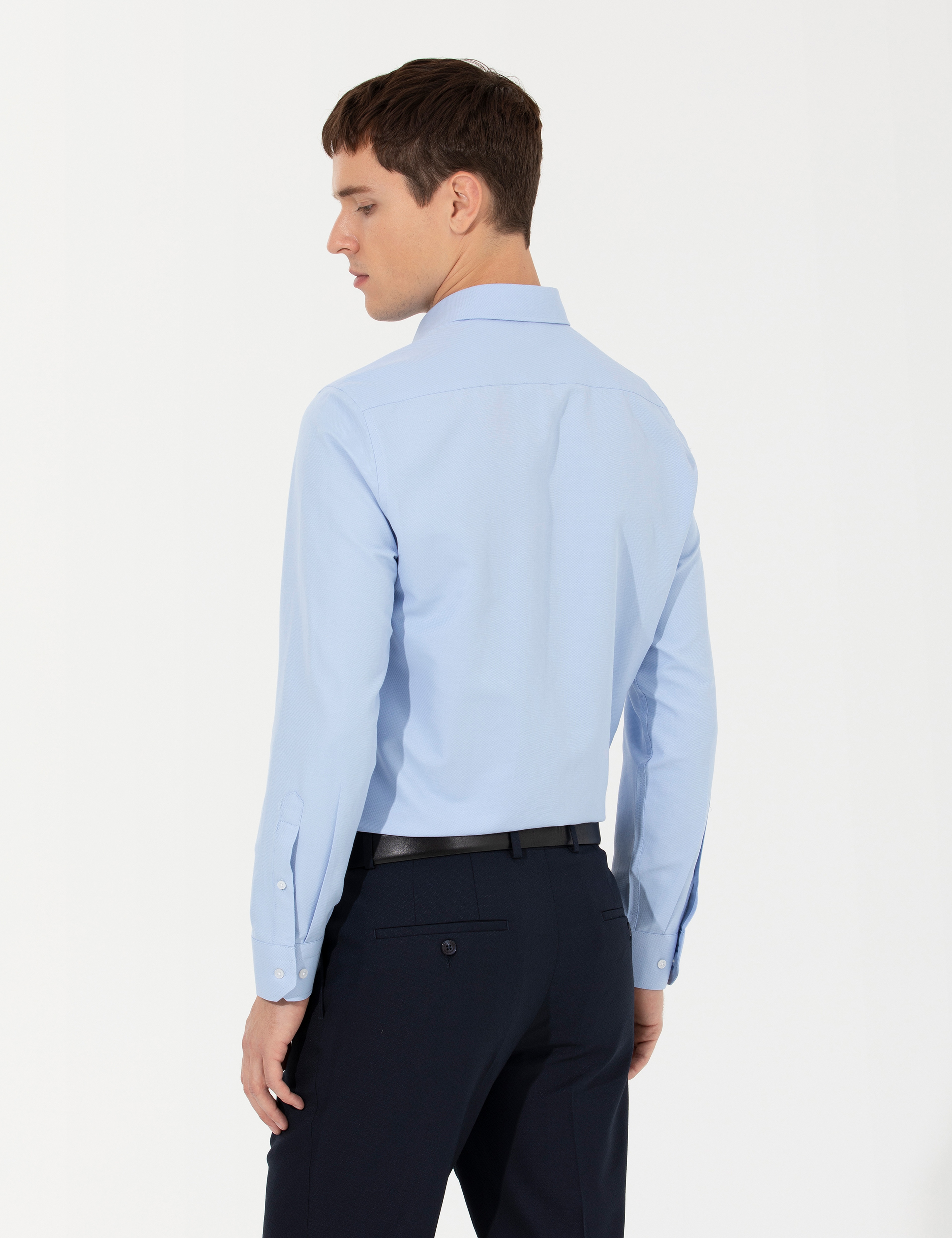 Koyu Mavi Slim Fit Oxford Gömlek - Image 5