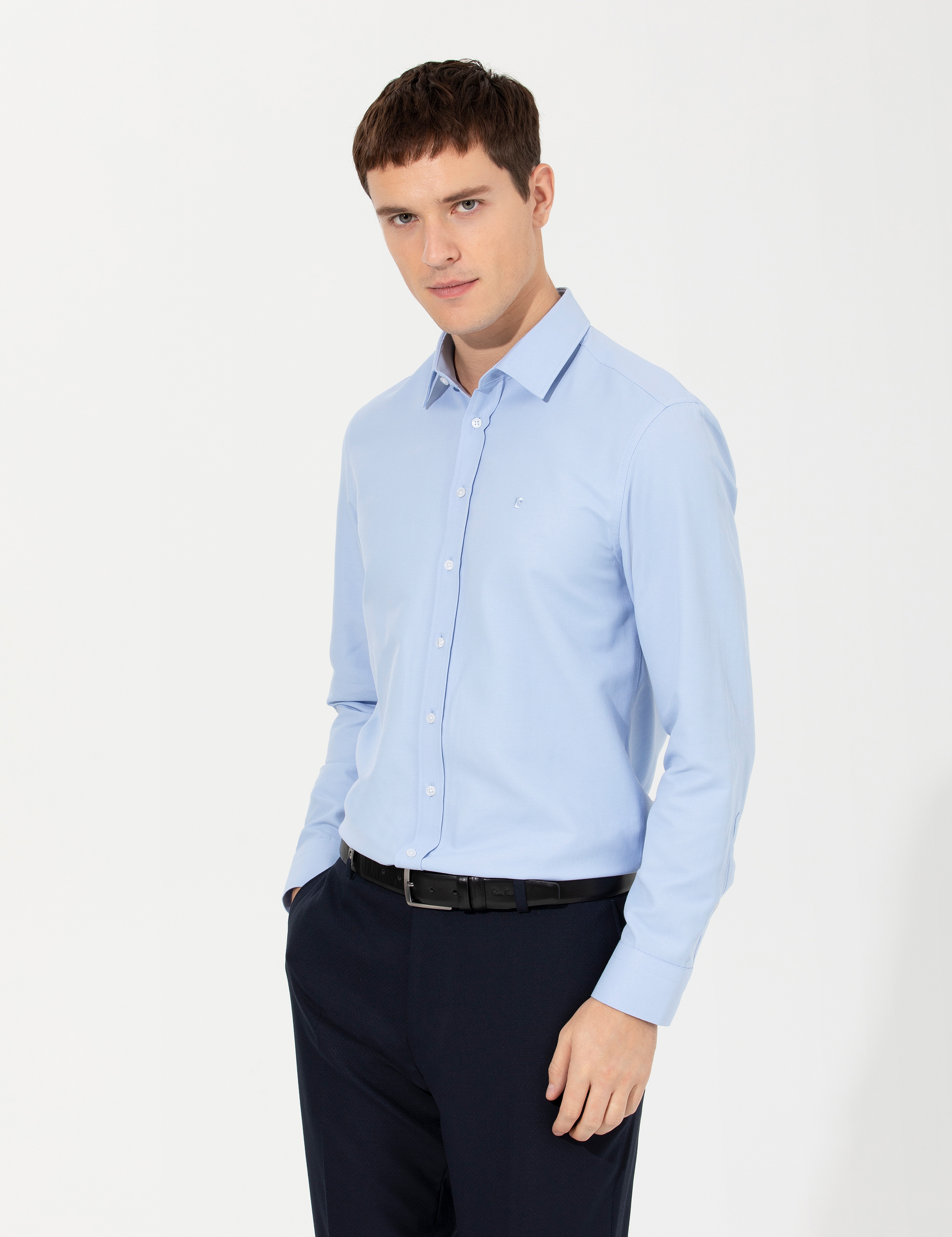 Koyu Mavi Slim Fit Oxford Gömlek - Image 3