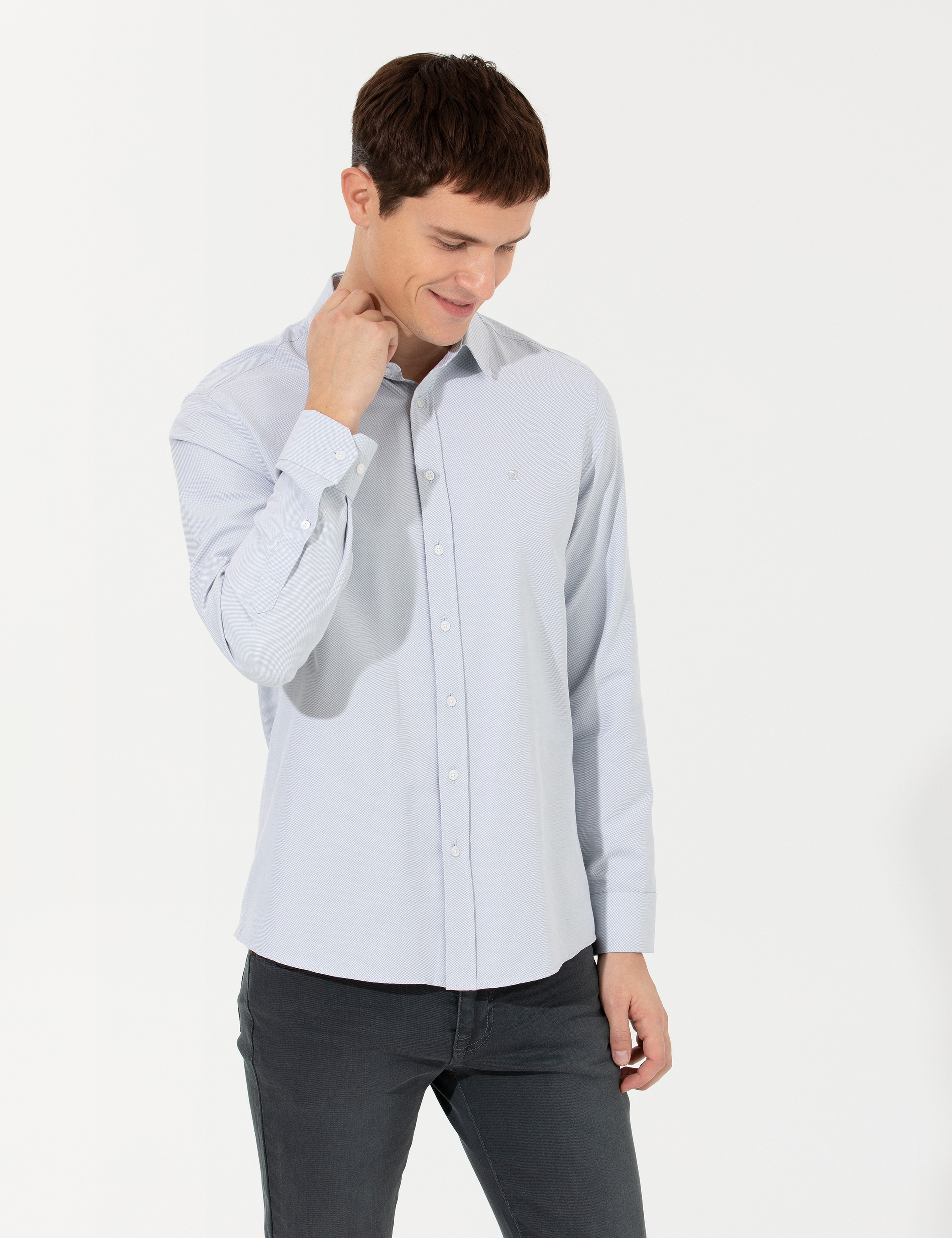 Gri Slim Fit Oxford Gömlek - Image 1