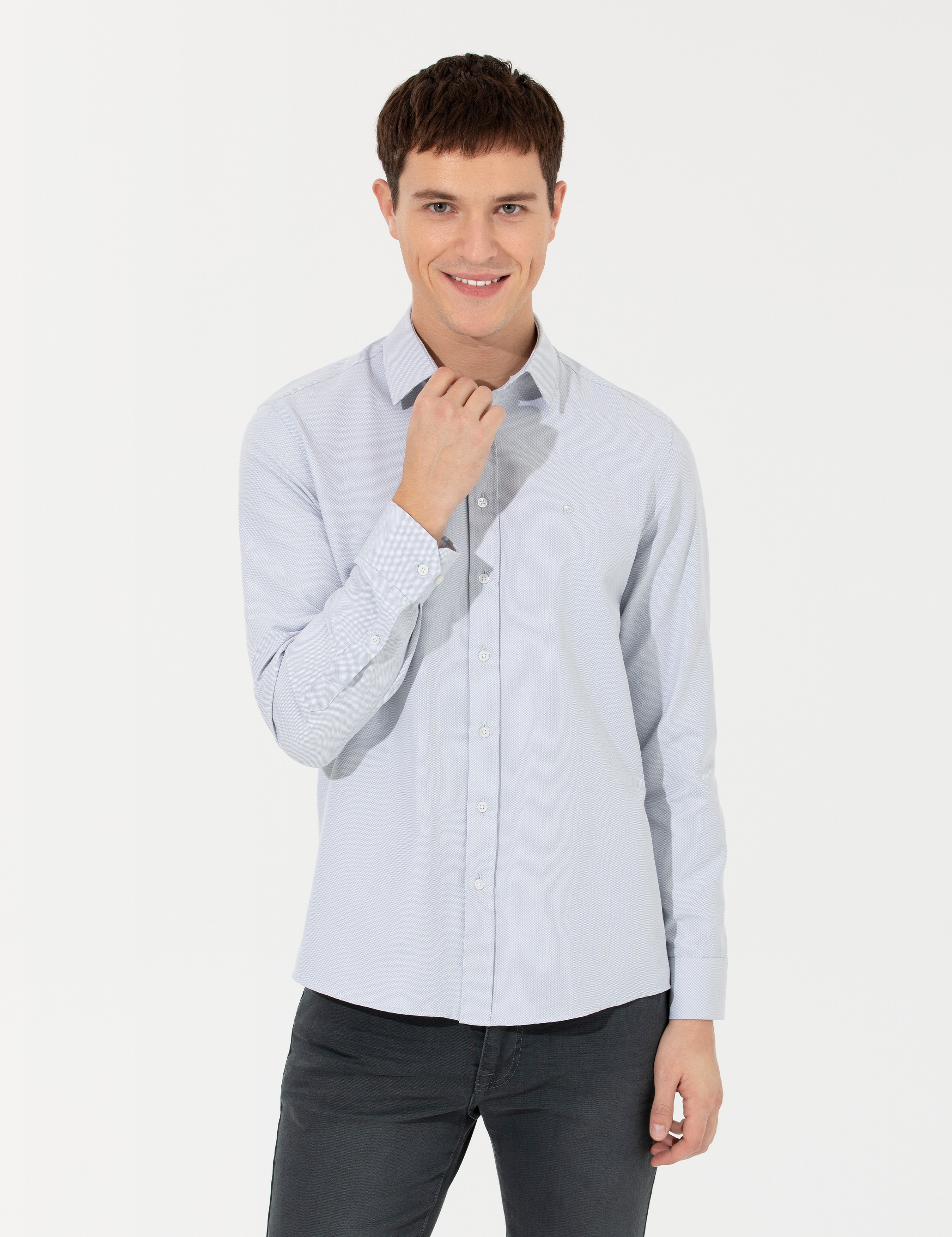 Gri Slim Fit Oxford Gömlek - Image 3