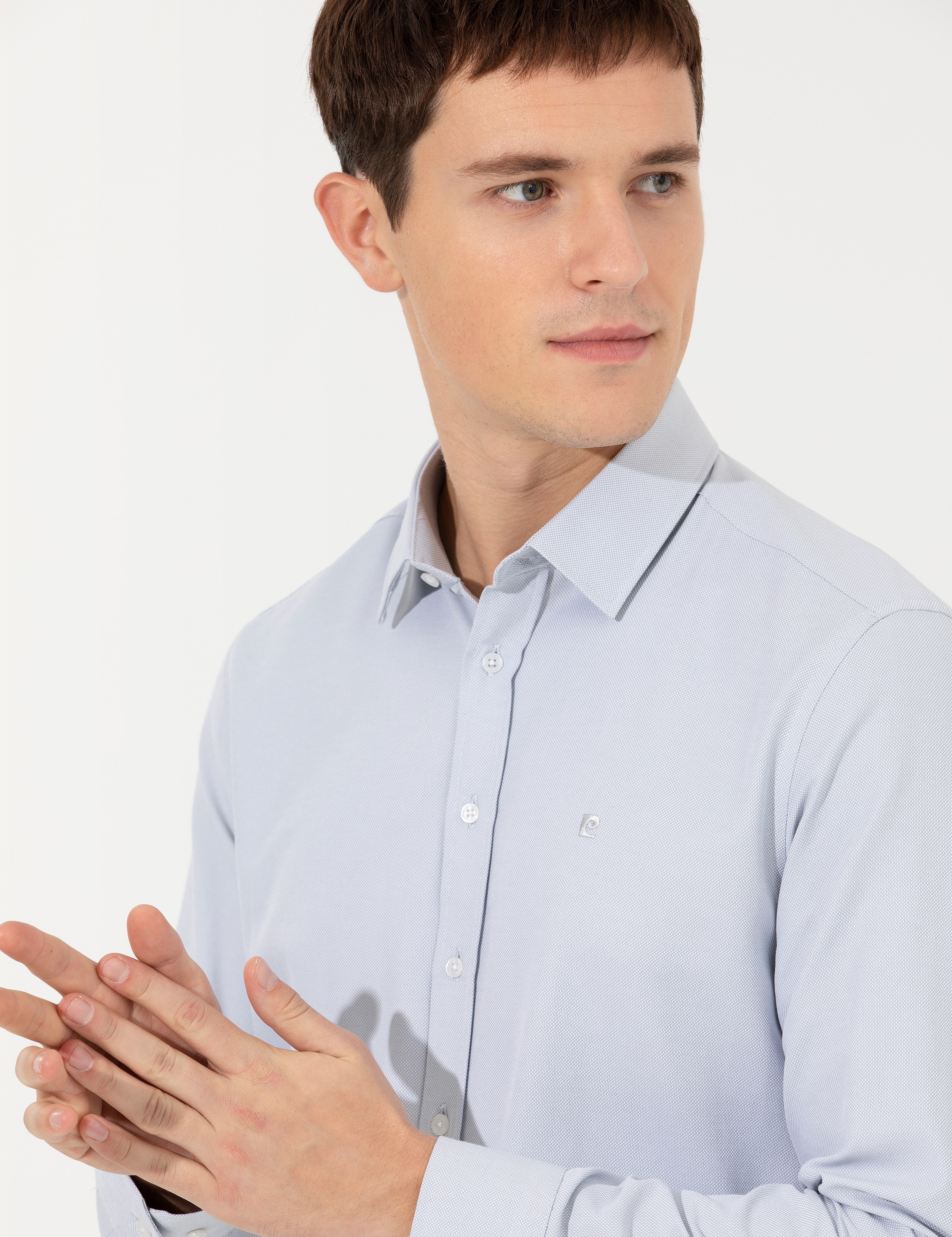 Gri Slim Fit Oxford Gömlek - Image 2