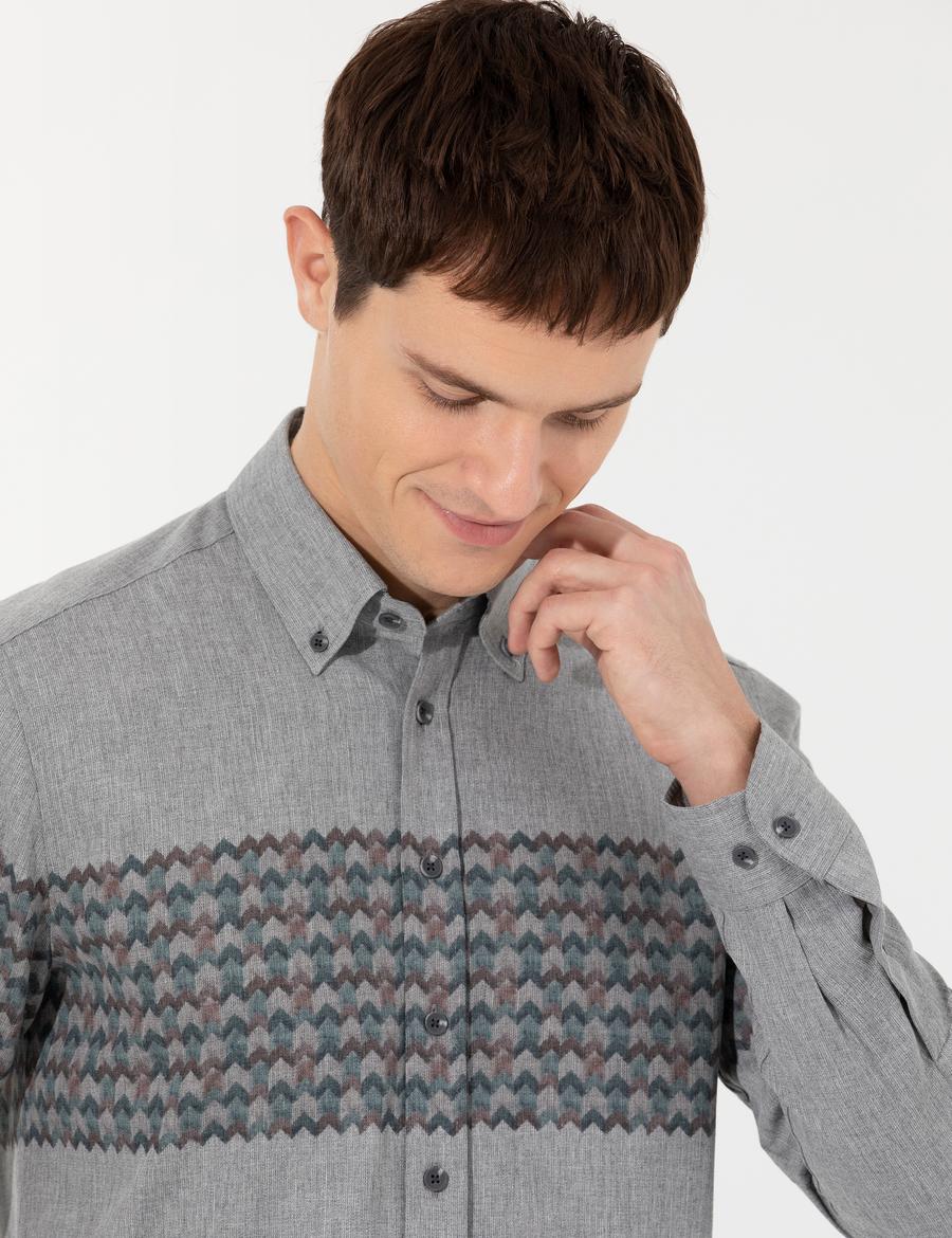 Açık Gri Slim Fit Uzun Kollu Gömlek