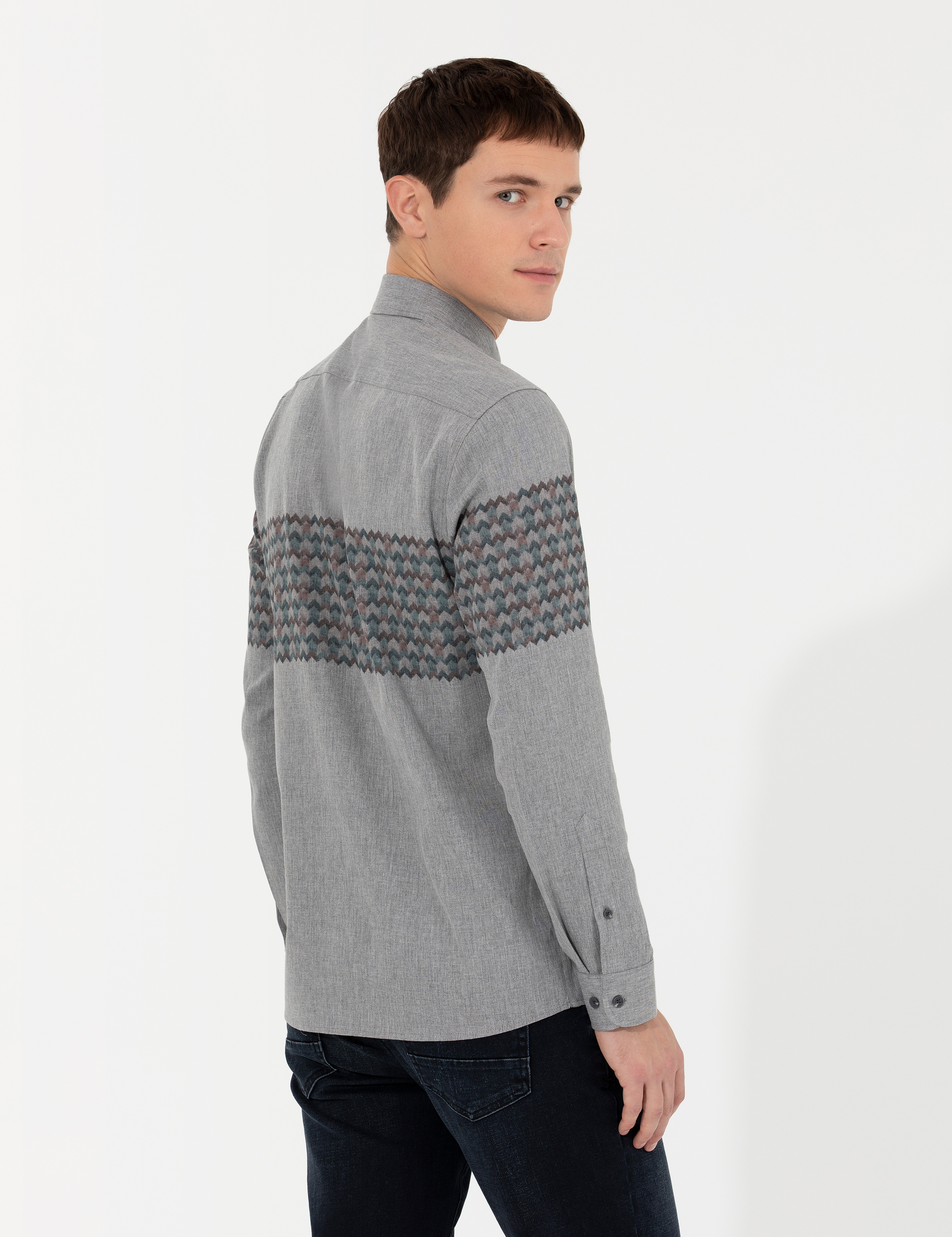 Pierre Cardin Açık Gri Slim Fit Uzun Kollu Gömlek görsel 5
