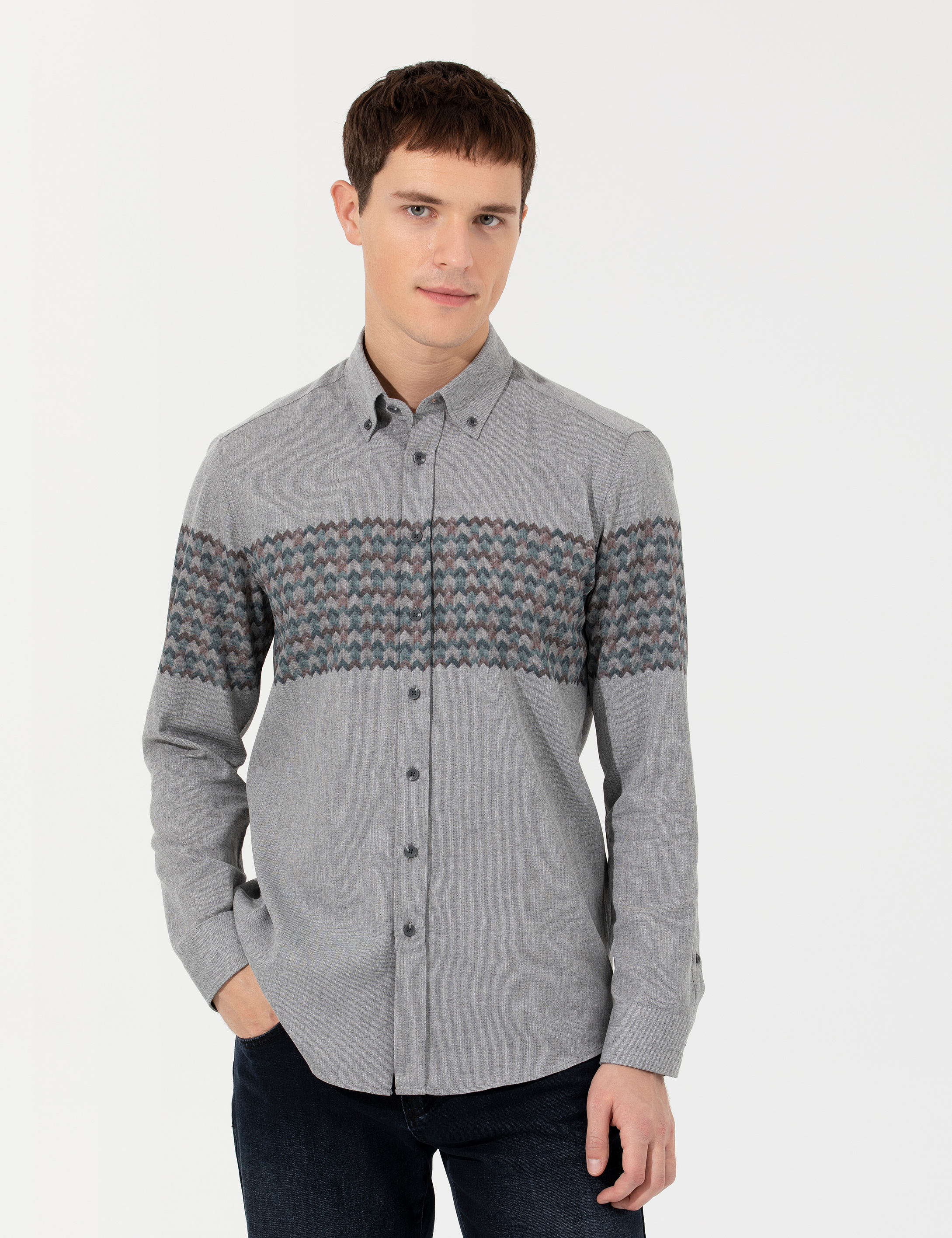 Pierre Cardin Açık Gri Slim Fit Uzun Kollu Gömlek görsel 2