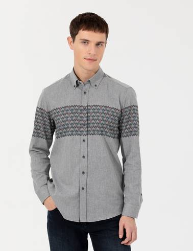 Açık Gri Slim Fit Uzun Kollu Gömlek