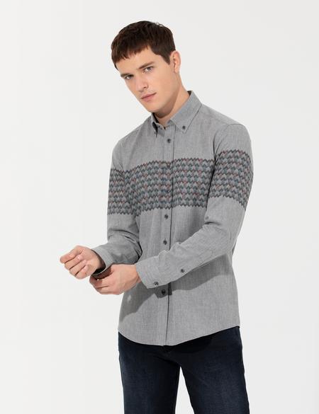 Açık Gri Slim Fit Uzun Kollu Gömlek - 50255681007