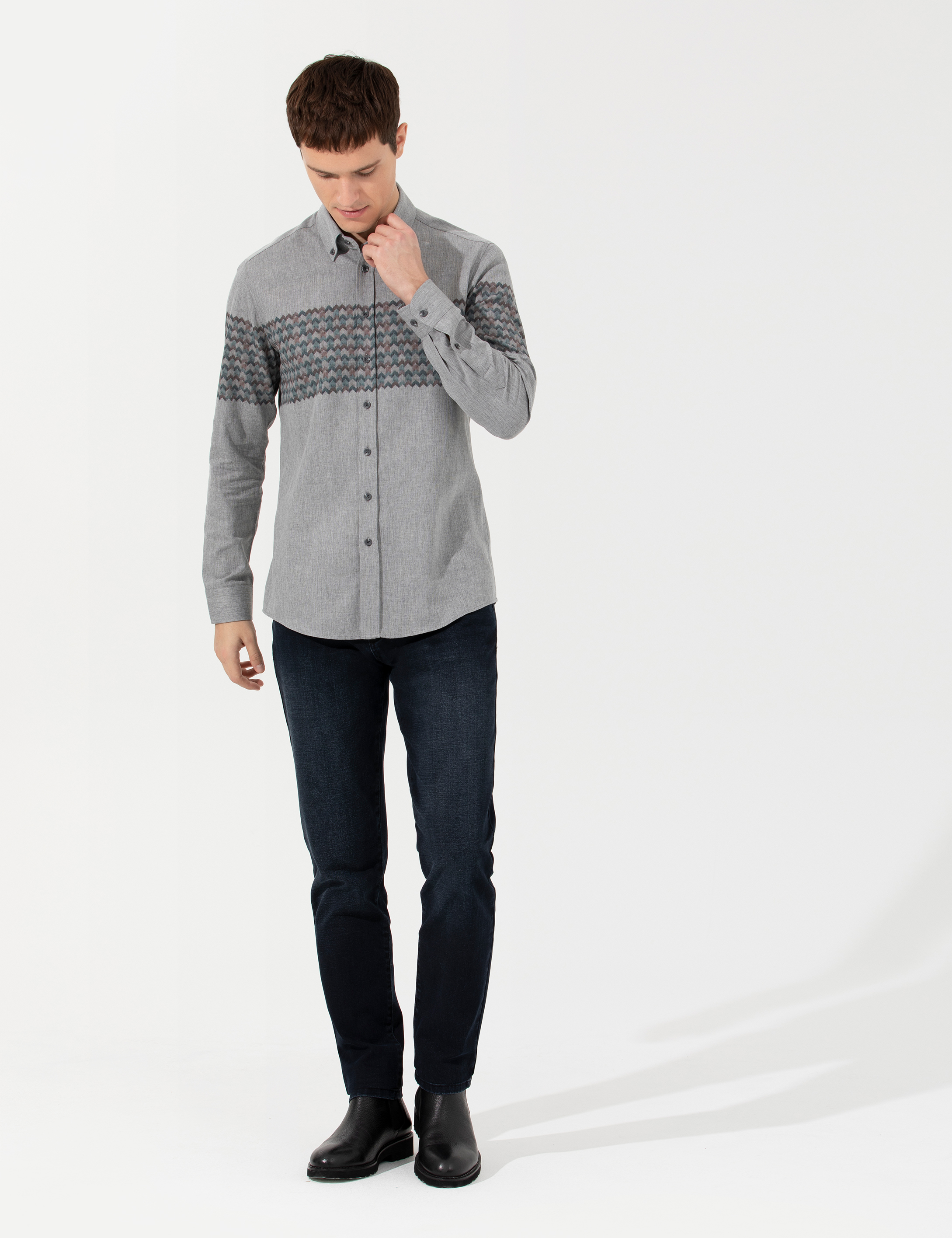 Pierre Cardin Açık Gri Slim Fit Uzun Kollu Gömlek görsel 4