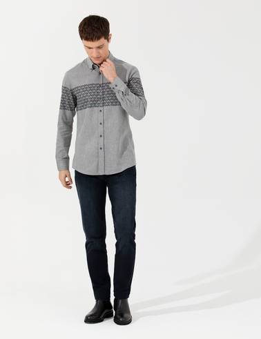 Açık Gri Slim Fit Uzun Kollu Gömlek