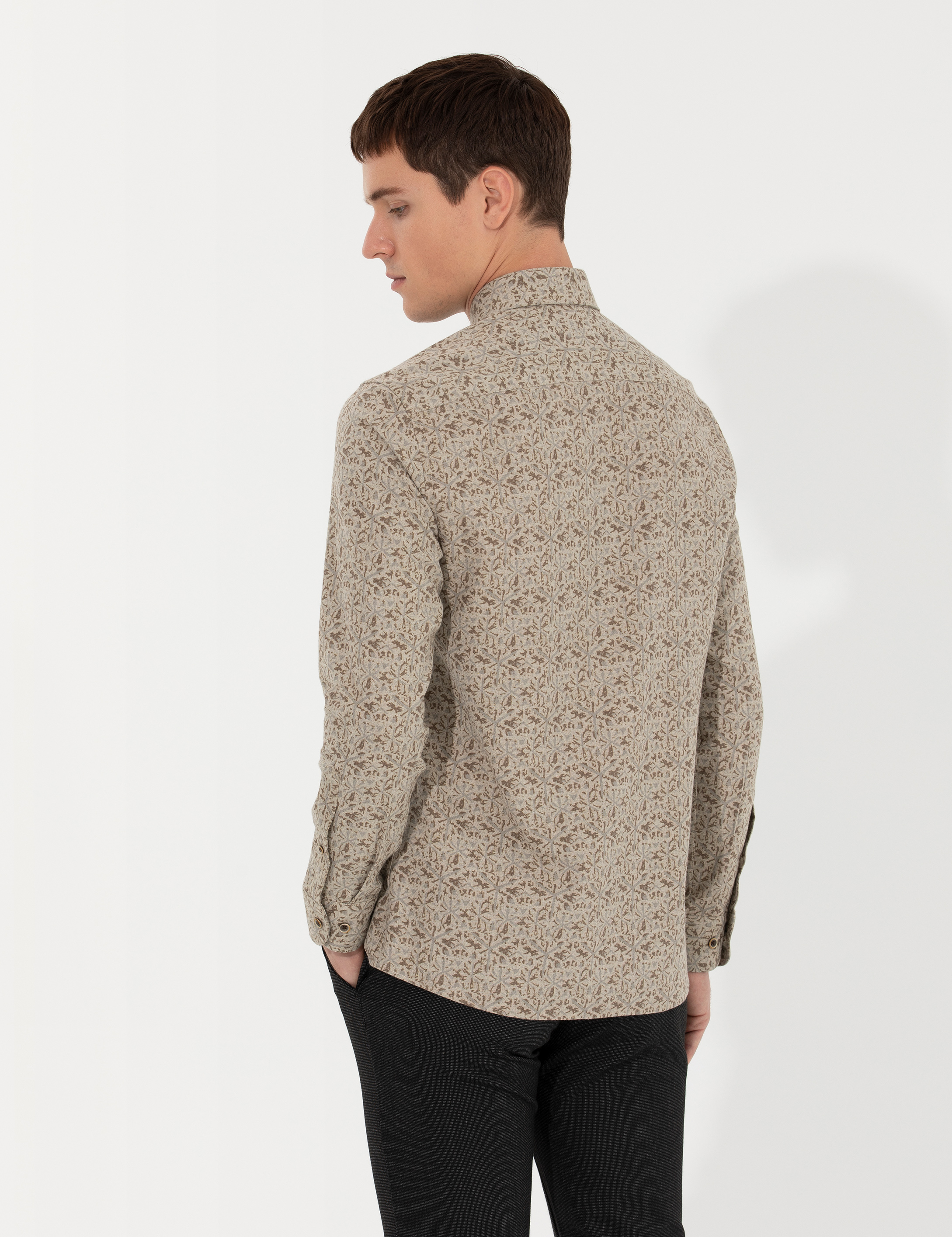 Pierre Cardin Bej Slim Fit Uzun Kollu Gömlek görsel 5