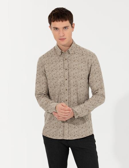 Bej Slim Fit Uzun Kollu Gömlek - 50259533009