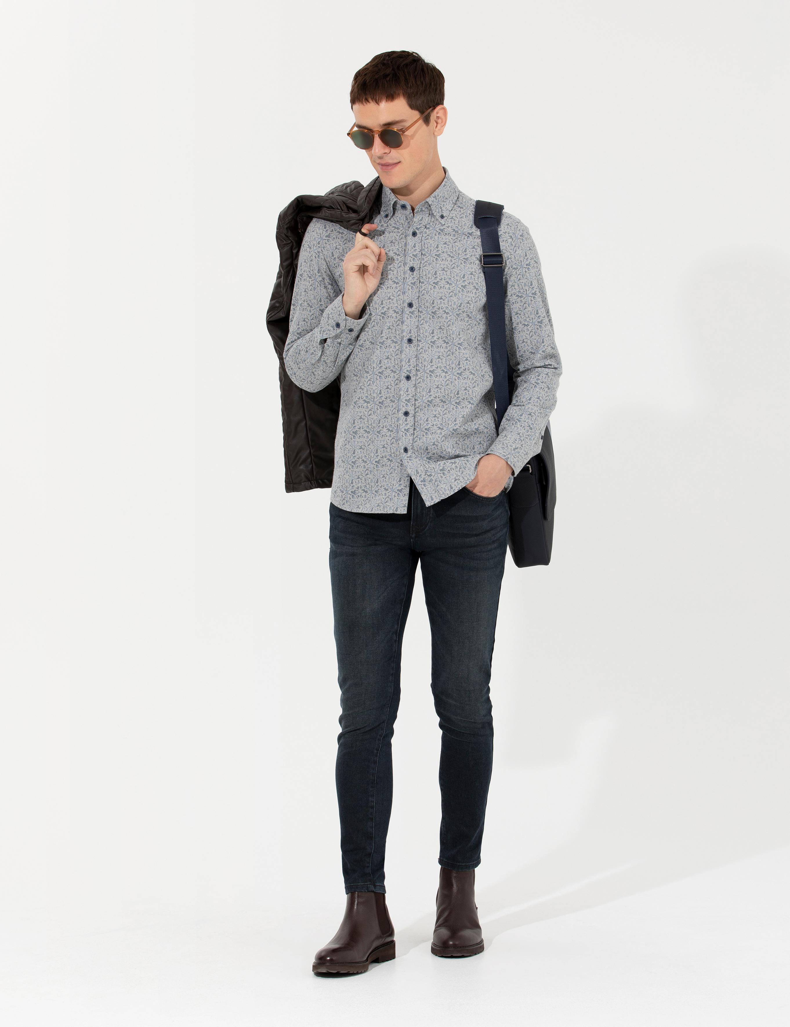 Mavi Slim Fit Uzun Kollu Gömlek