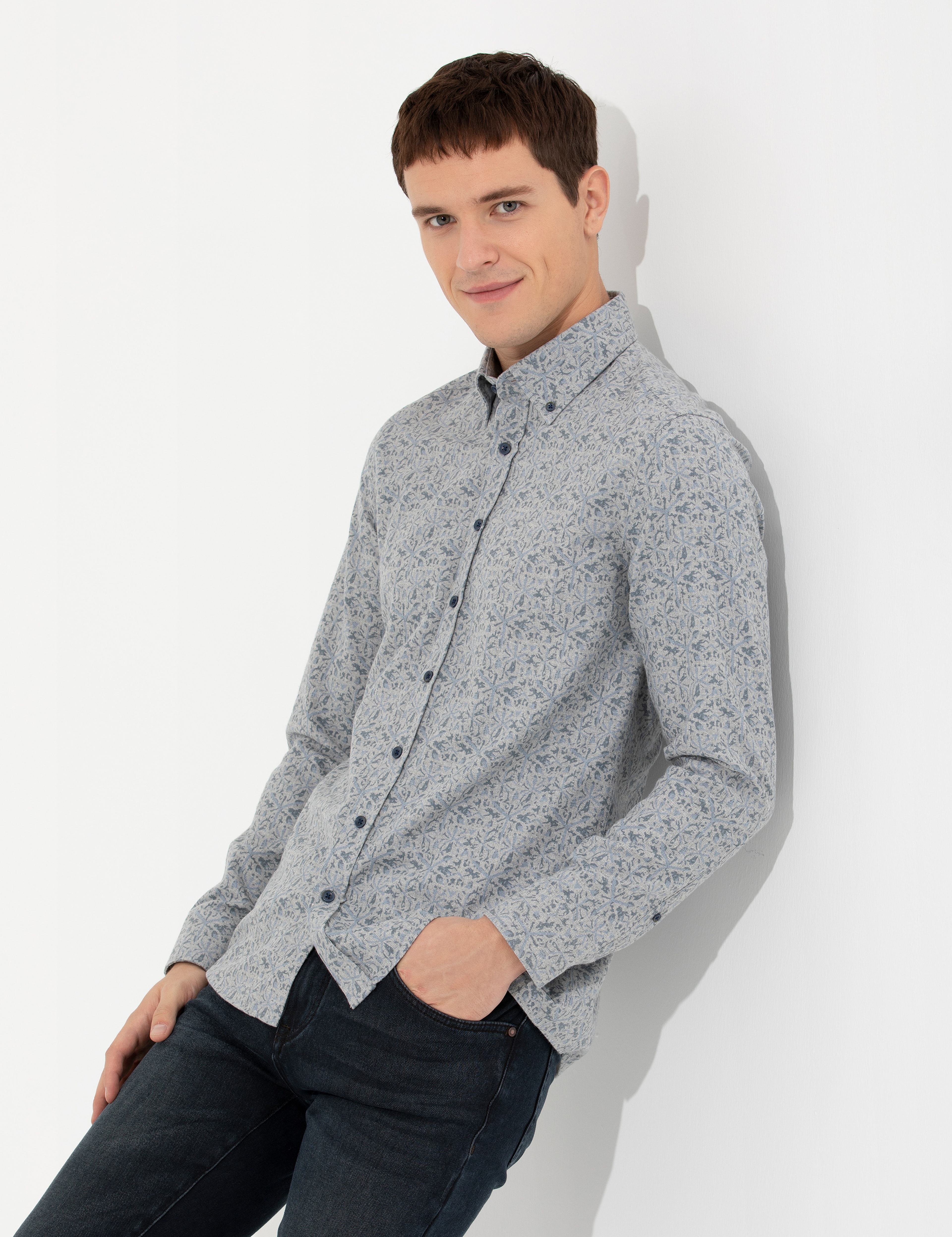 Mavi Slim Fit Uzun Kollu Gömlek - Image 4