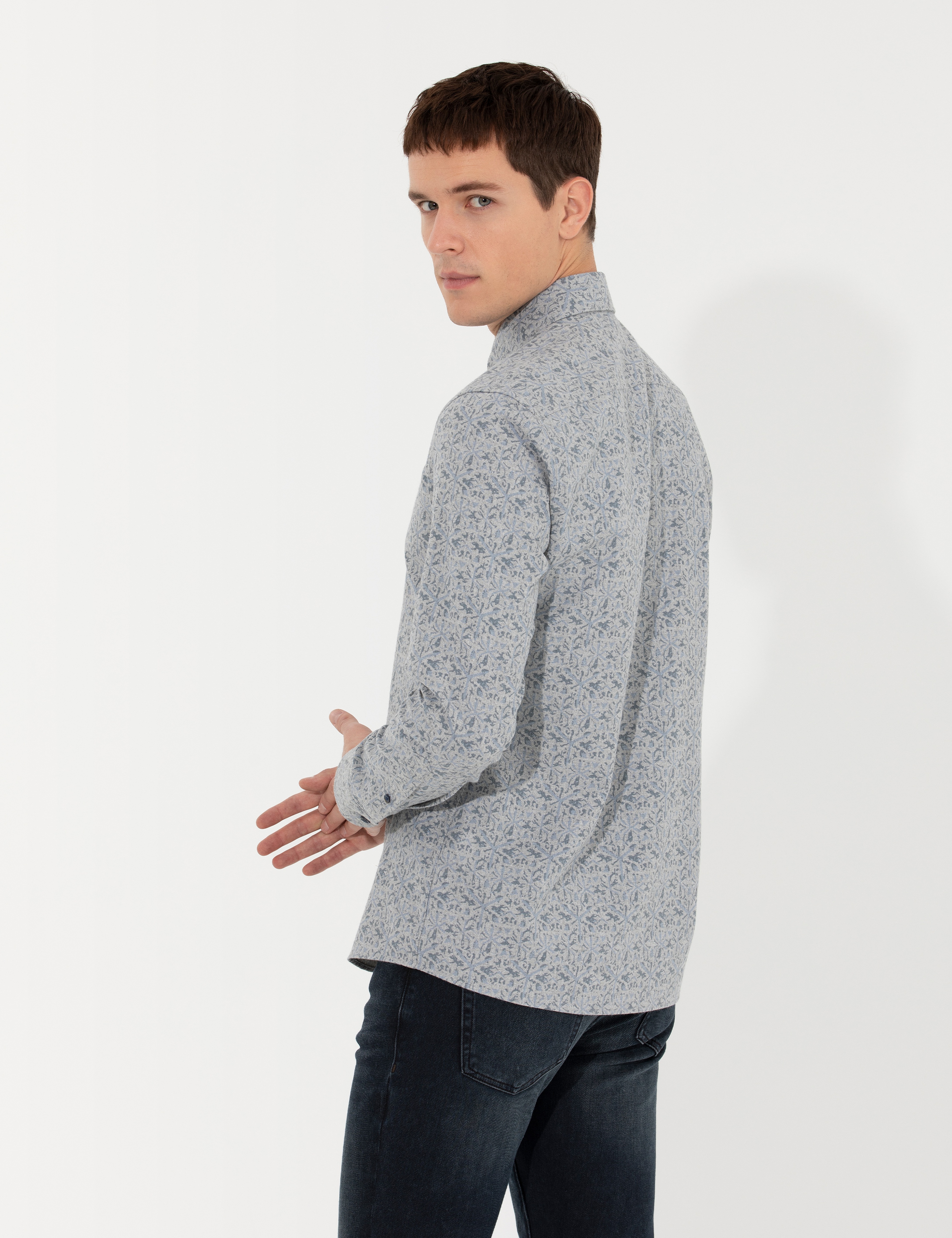 Mavi Slim Fit Uzun Kollu Gömlek - Image 5