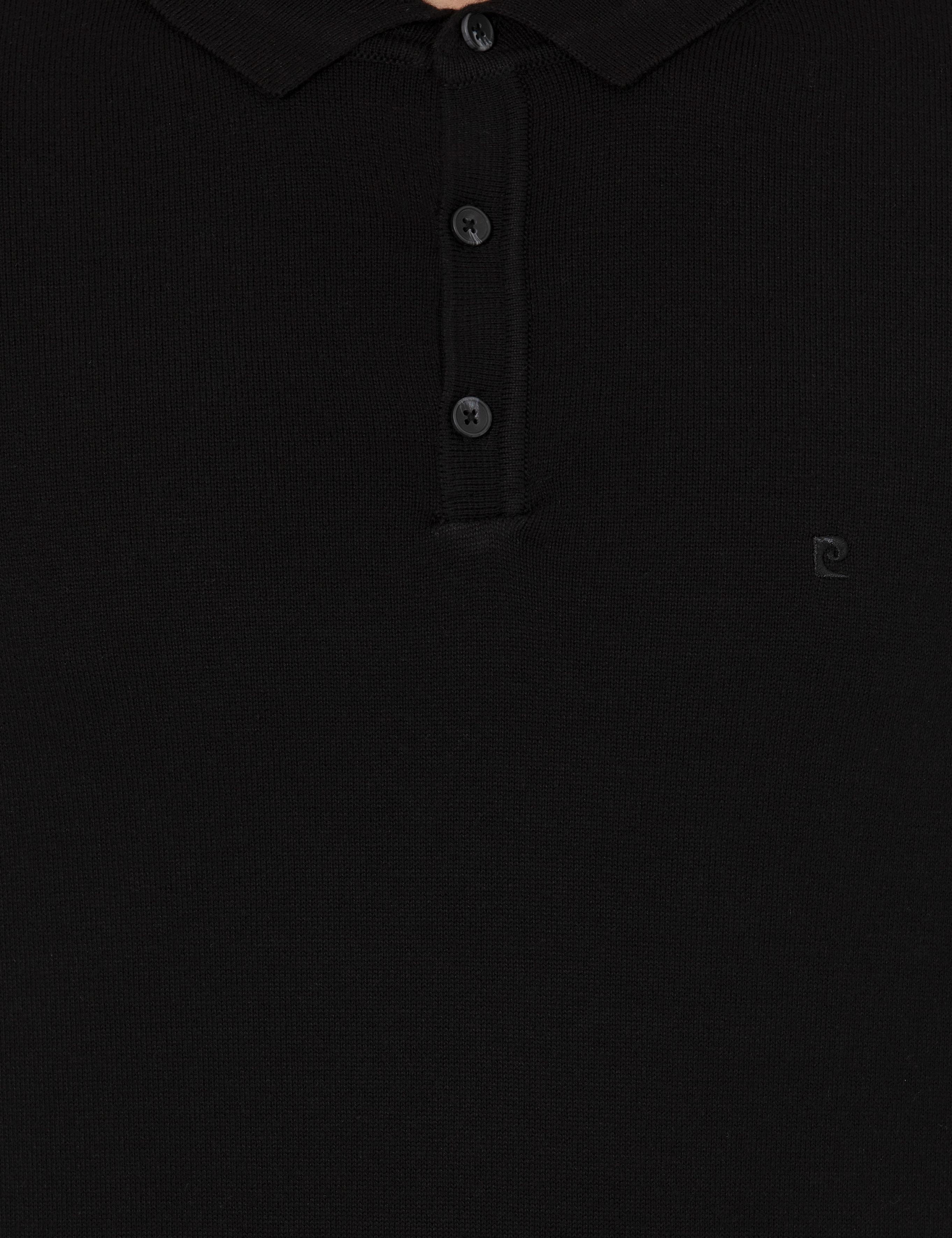 Siyah Slim Fit Polo Yaka Basic Triko Kazak