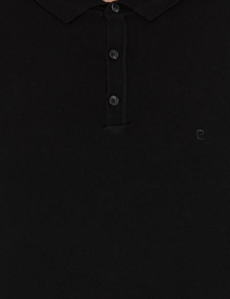 Siyah Slim Fit Polo Yaka Basic Triko Kazak - 50257252020