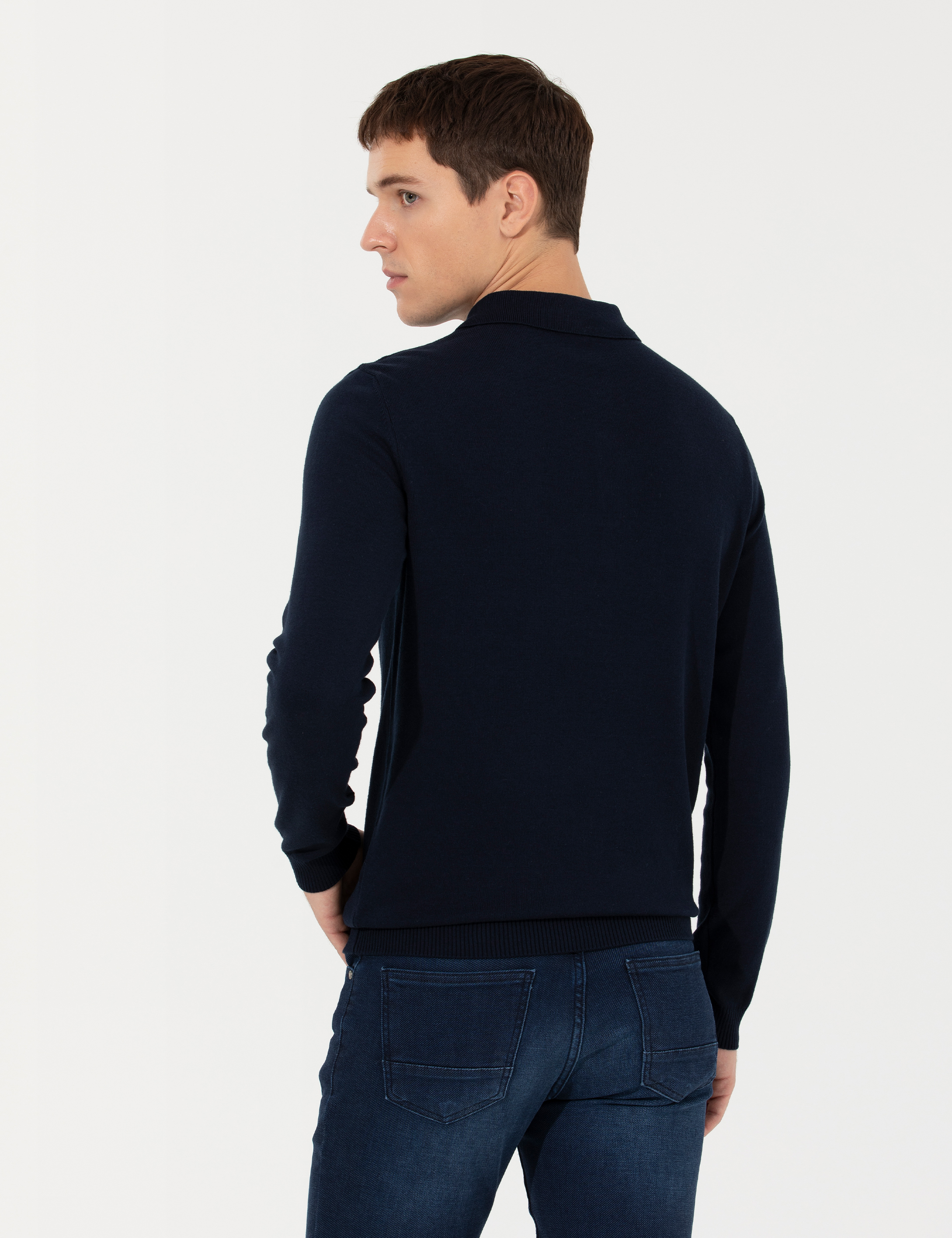 Pierre Cardin Lacivert Slim Fit Polo Yaka Basic Triko Kazak görsel 5