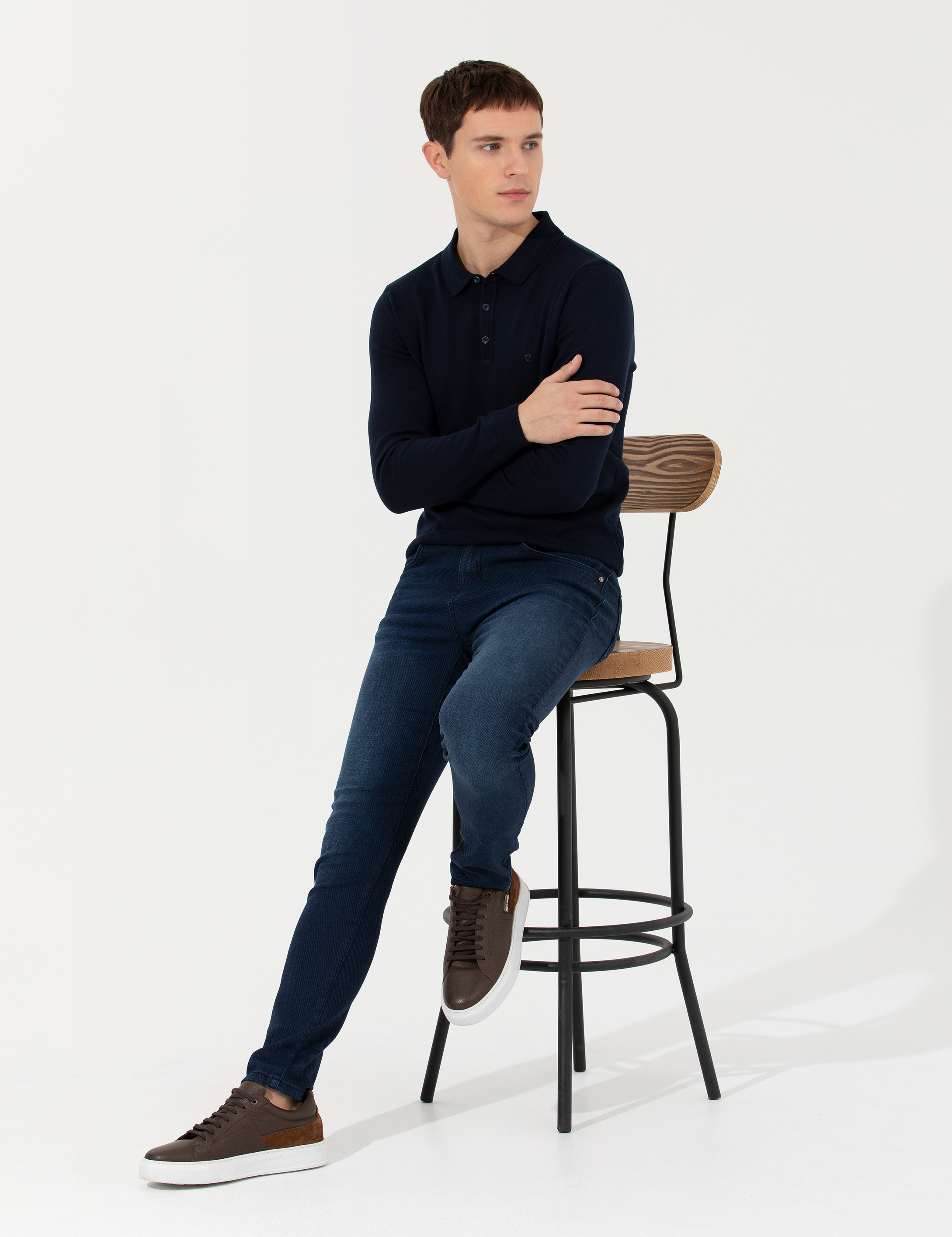 Pierre Cardin Lacivert Slim Fit Polo Yaka Basic Triko Kazak görsel 3