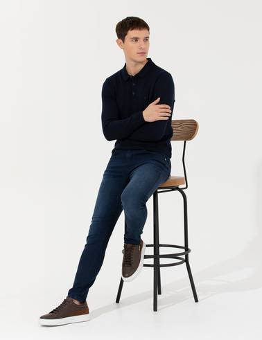 Lacivert Slim Fit Polo Yaka Basic Triko Kazak
