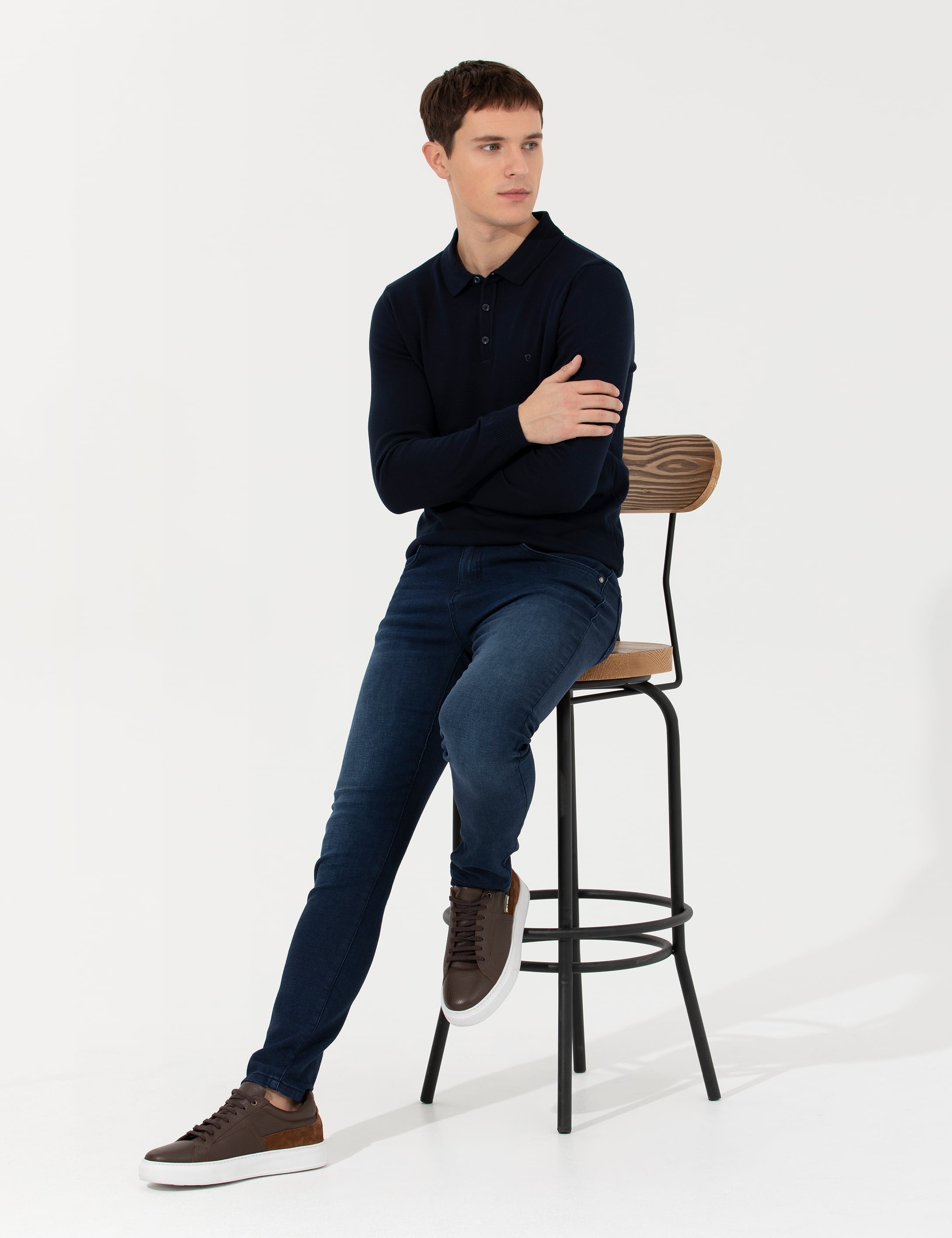 Lacivert Slim Fit Polo Yaka Basic Triko Kazak