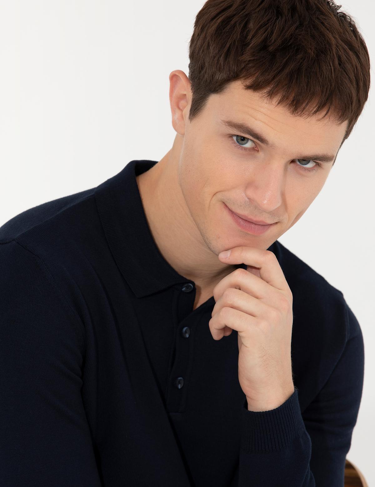 Lacivert Slim Fit Polo Yaka Basic Triko Kazak - 50257252010