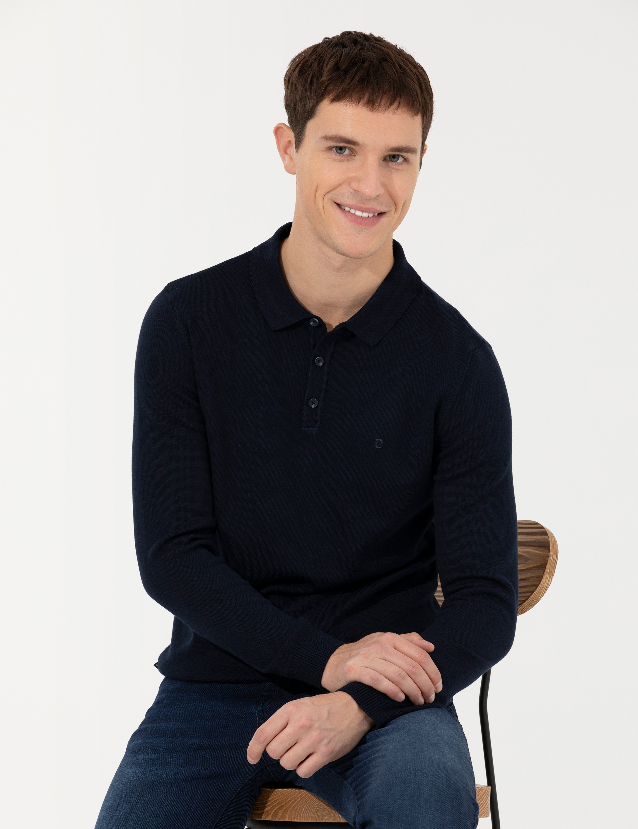 Lacivert Slim Fit Polo Yaka Basic Triko Kazak