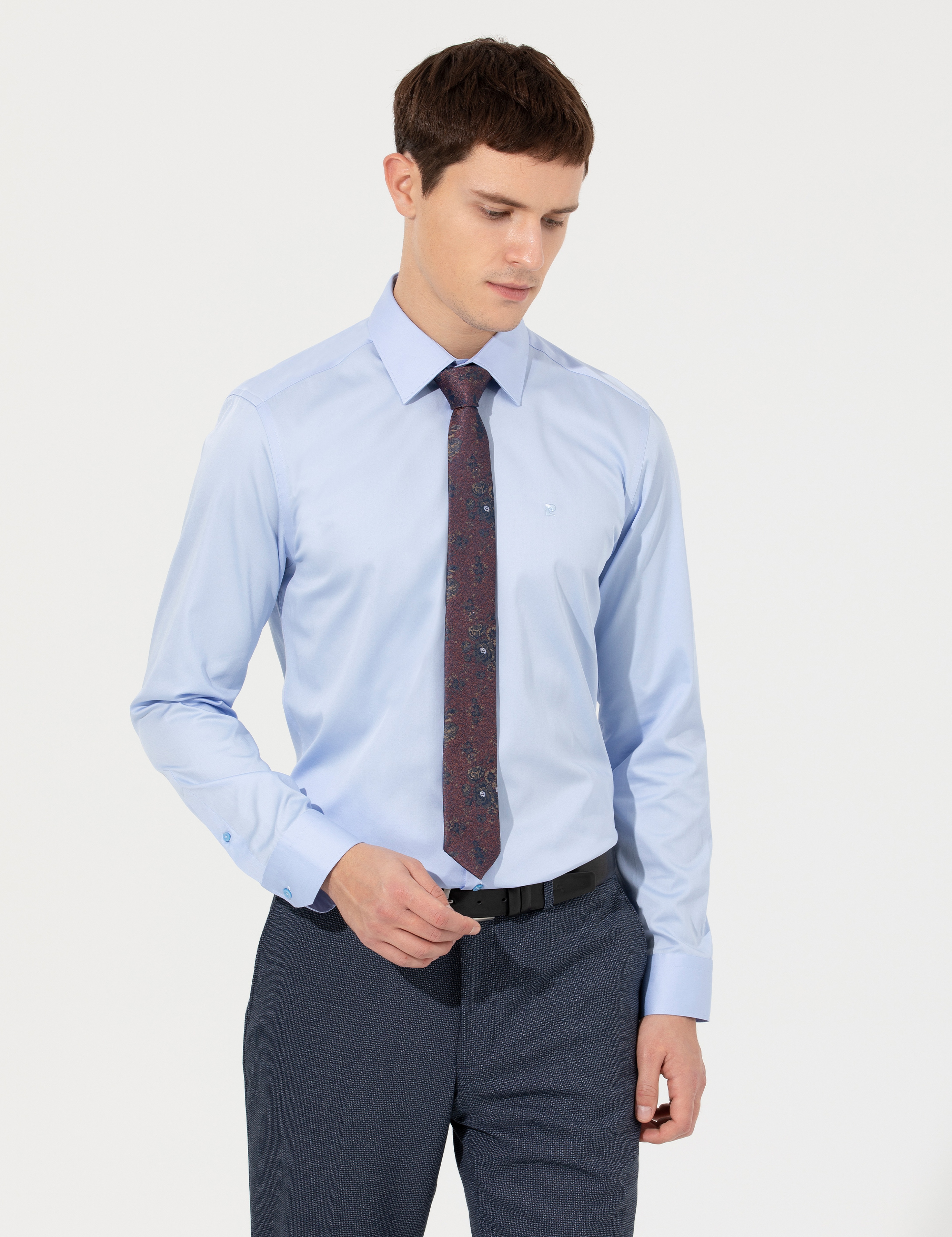 Koyu Mavi Slim Fit Uzun Kollu Klasik Gömlek