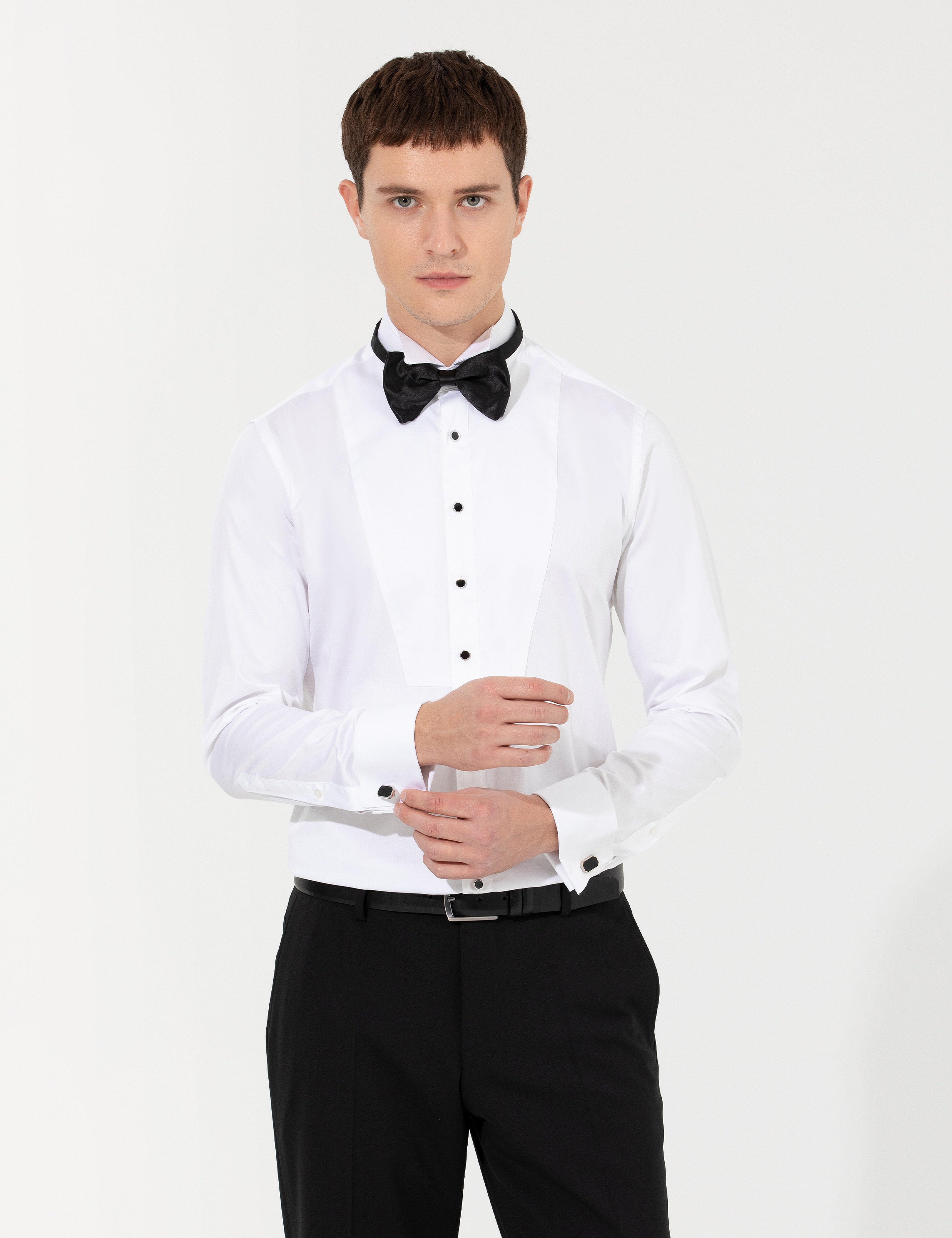 Beyaz Ex. Slim Fit Smokin Gömlek - Image 3