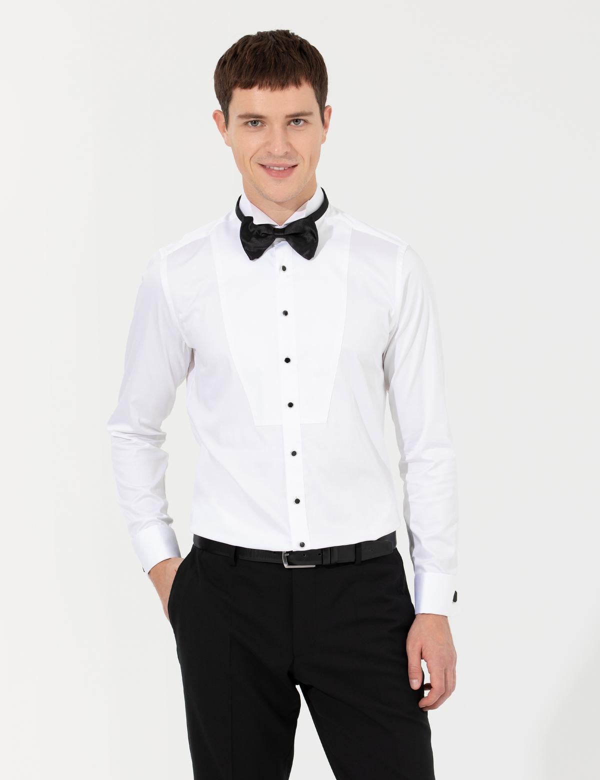 Beyaz Ex. Slim Fit Smokin Gömlek