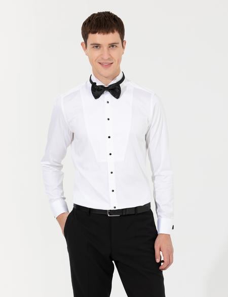 Beyaz Ex. Slim Fit Smokin Gömlek - 50258977007