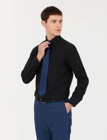 Siyah Slim Fit Uzun Kollu Klasik Gömlek