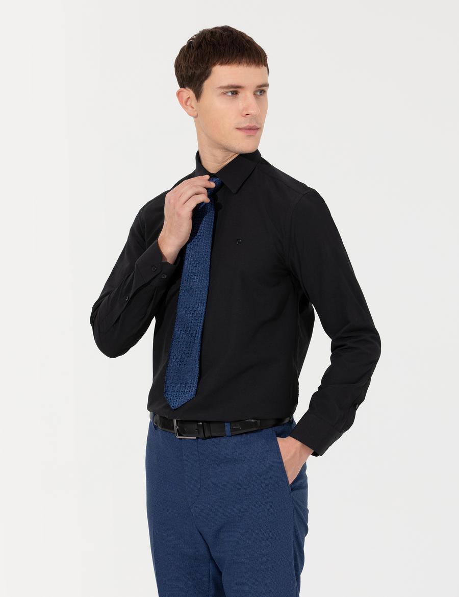 Siyah Slim Fit Uzun Kollu Klasik Gömlek