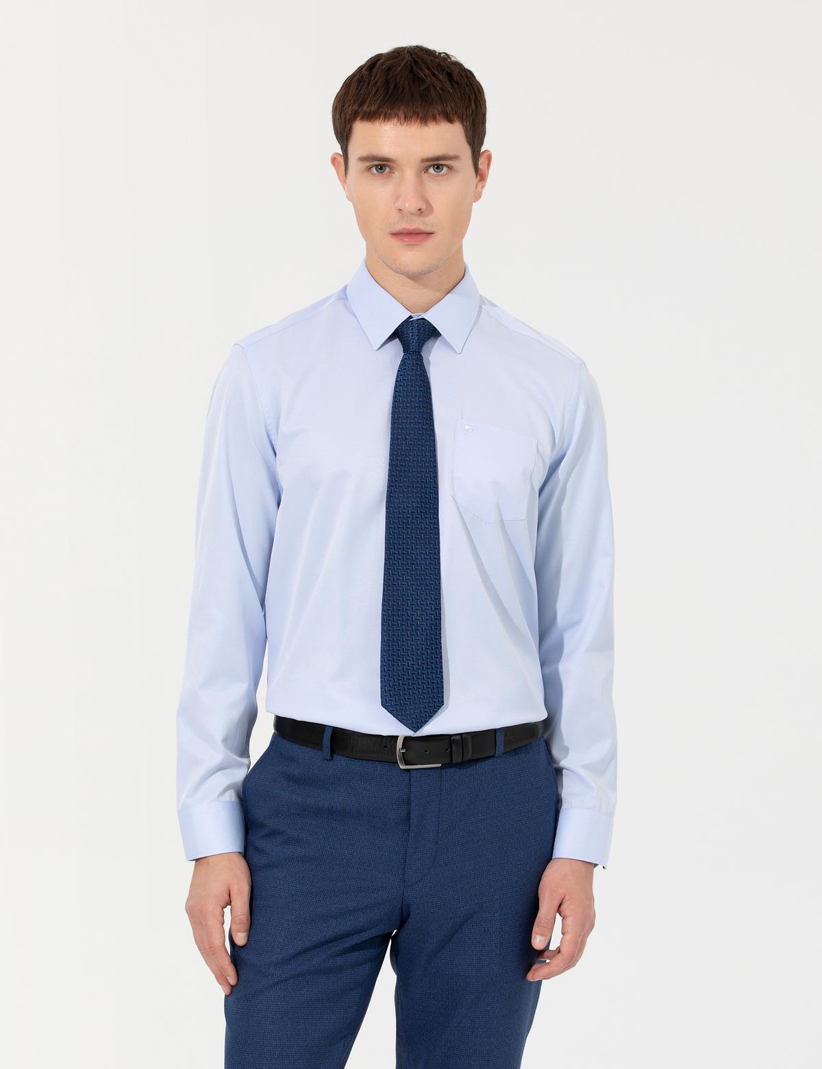 Açık Mavi Regular Fit Uzun Kollu Basic Gömlek - 50251186024