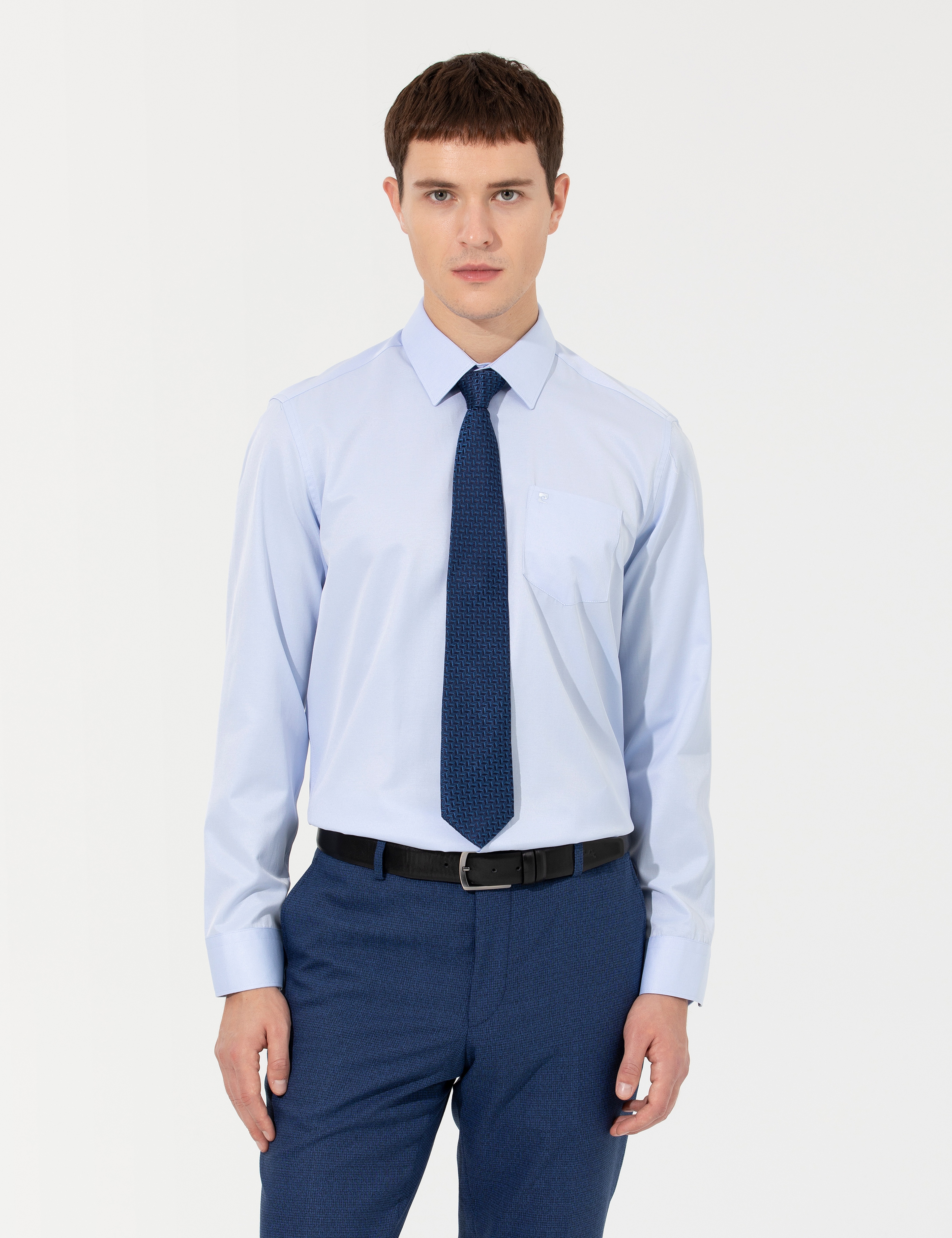 Açık Mavi Regular Fit Uzun Kollu Basic Gömlek - Image 3