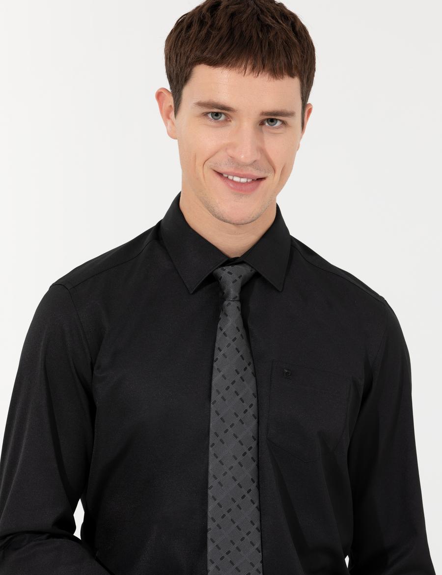 Siyah Regular Fit Uzun Kollu Basic Gömlek