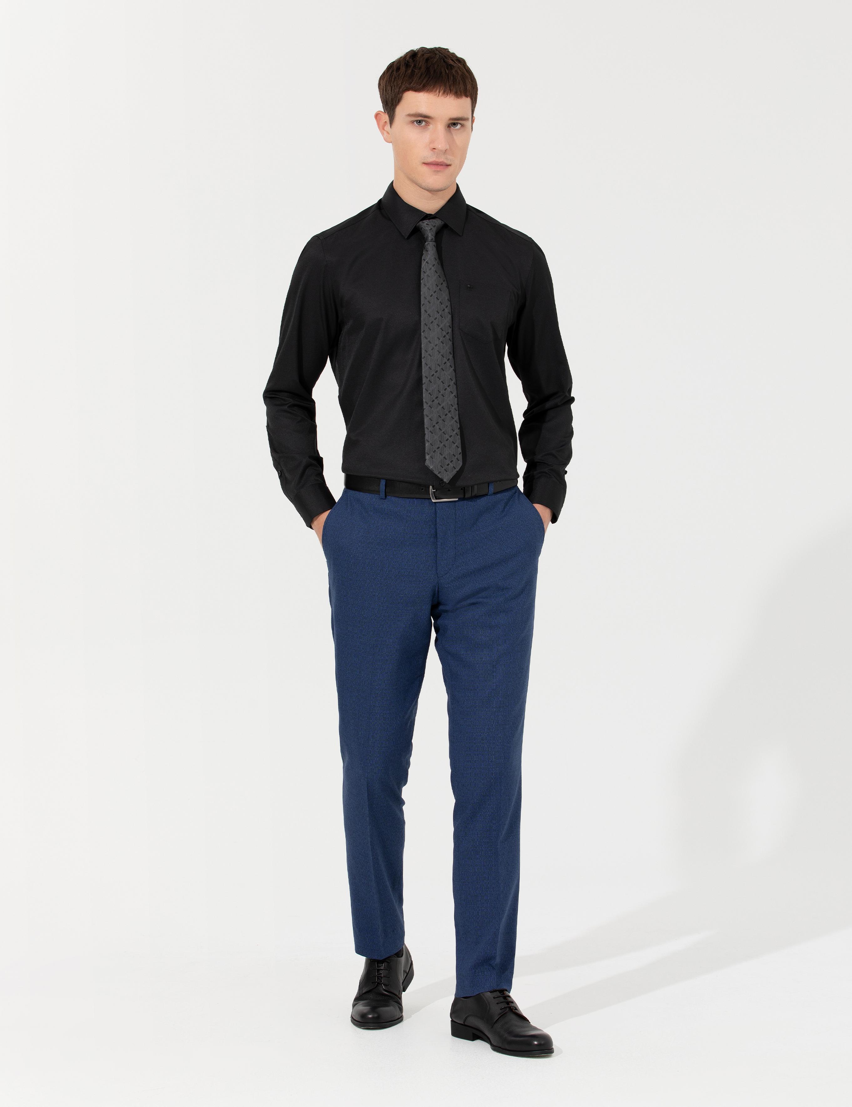 Siyah Regular Fit Uzun Kollu Basic Gömlek