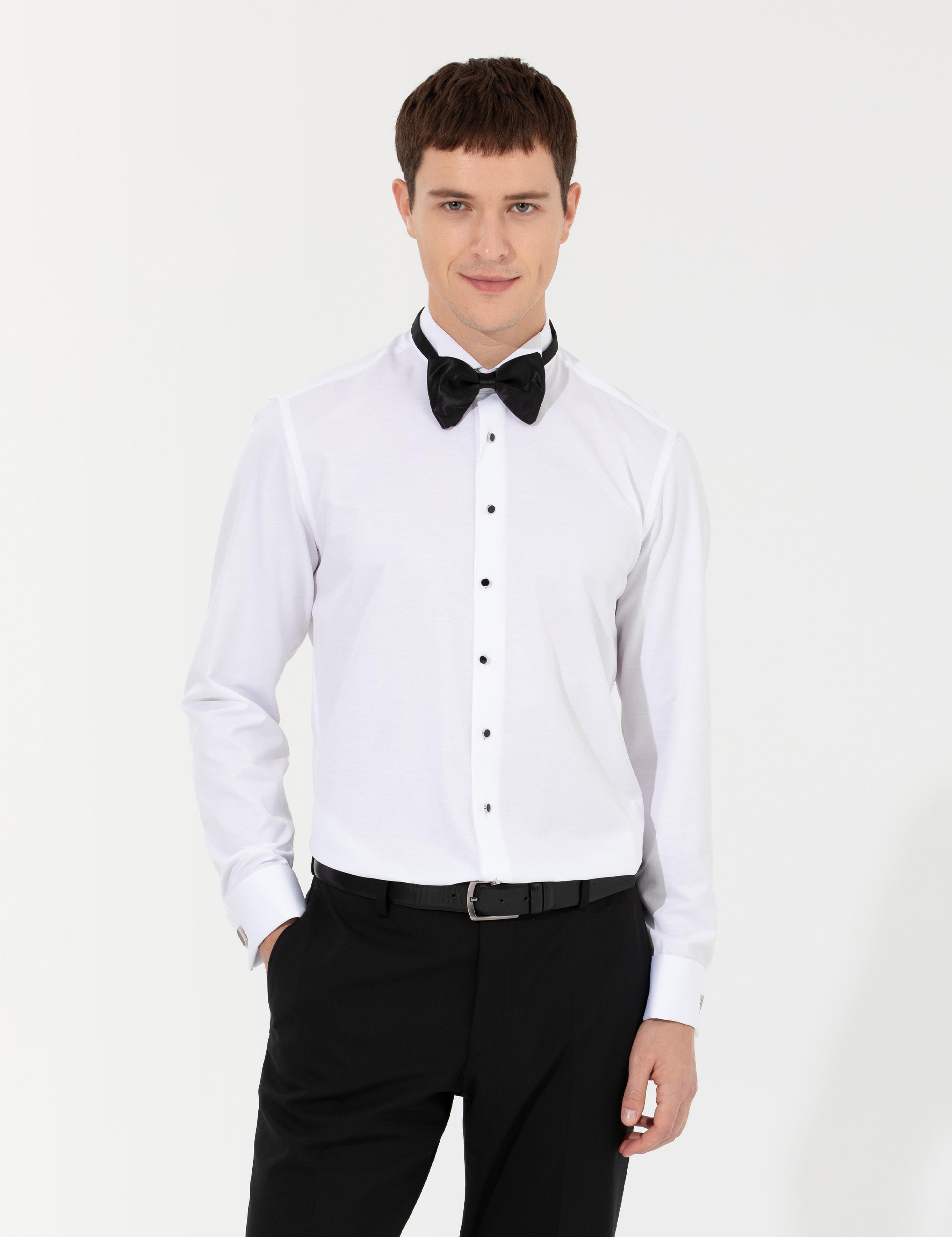 Beyaz Slim Fit Smokin Gömlek