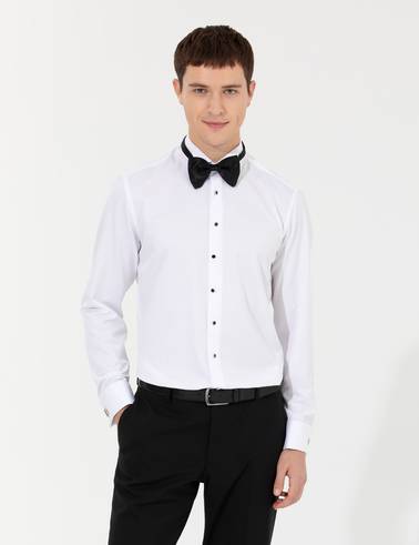 Beyaz Slim Fit Smokin Gömlek