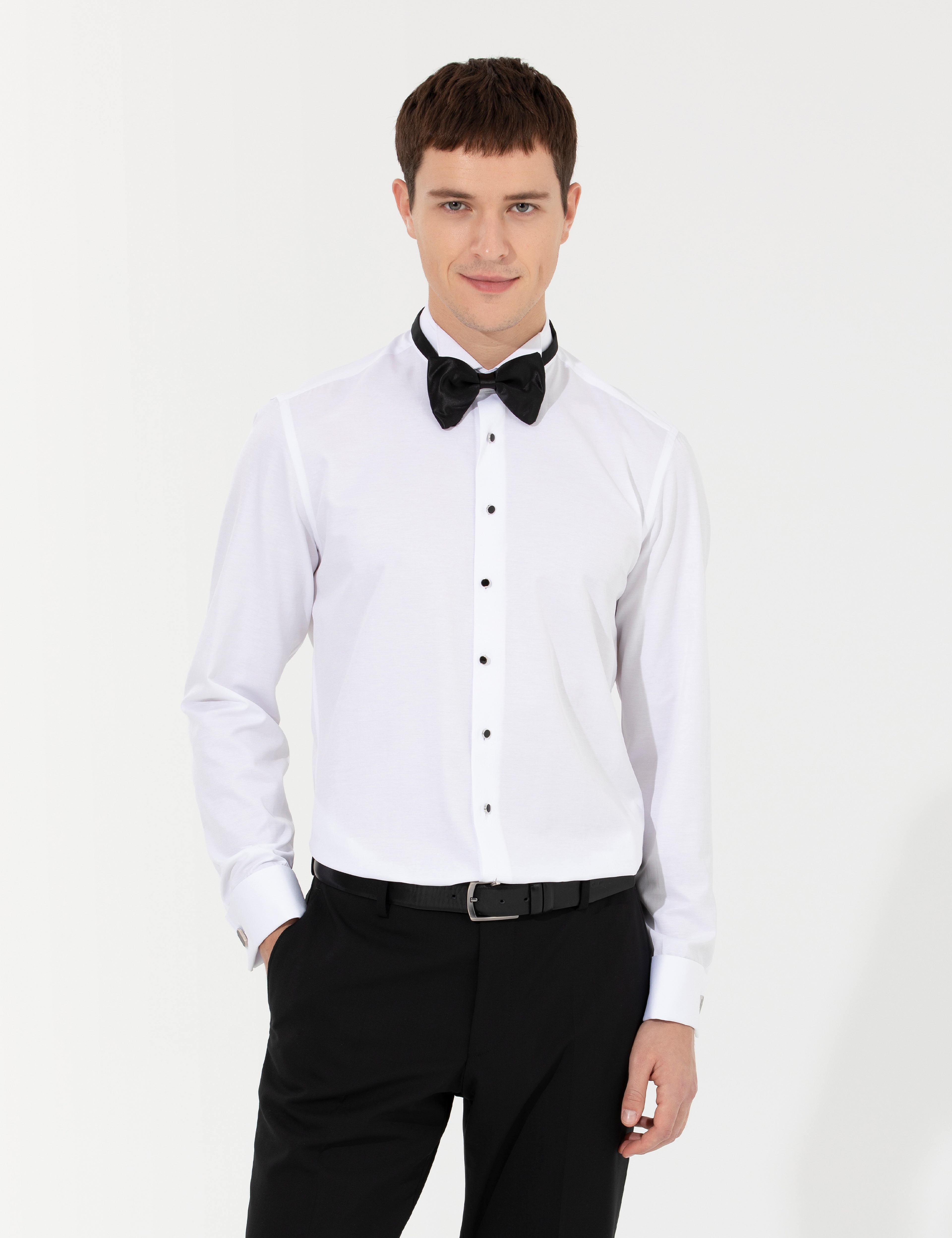 Beyaz Slim Fit Smokin Gömlek - Image 2