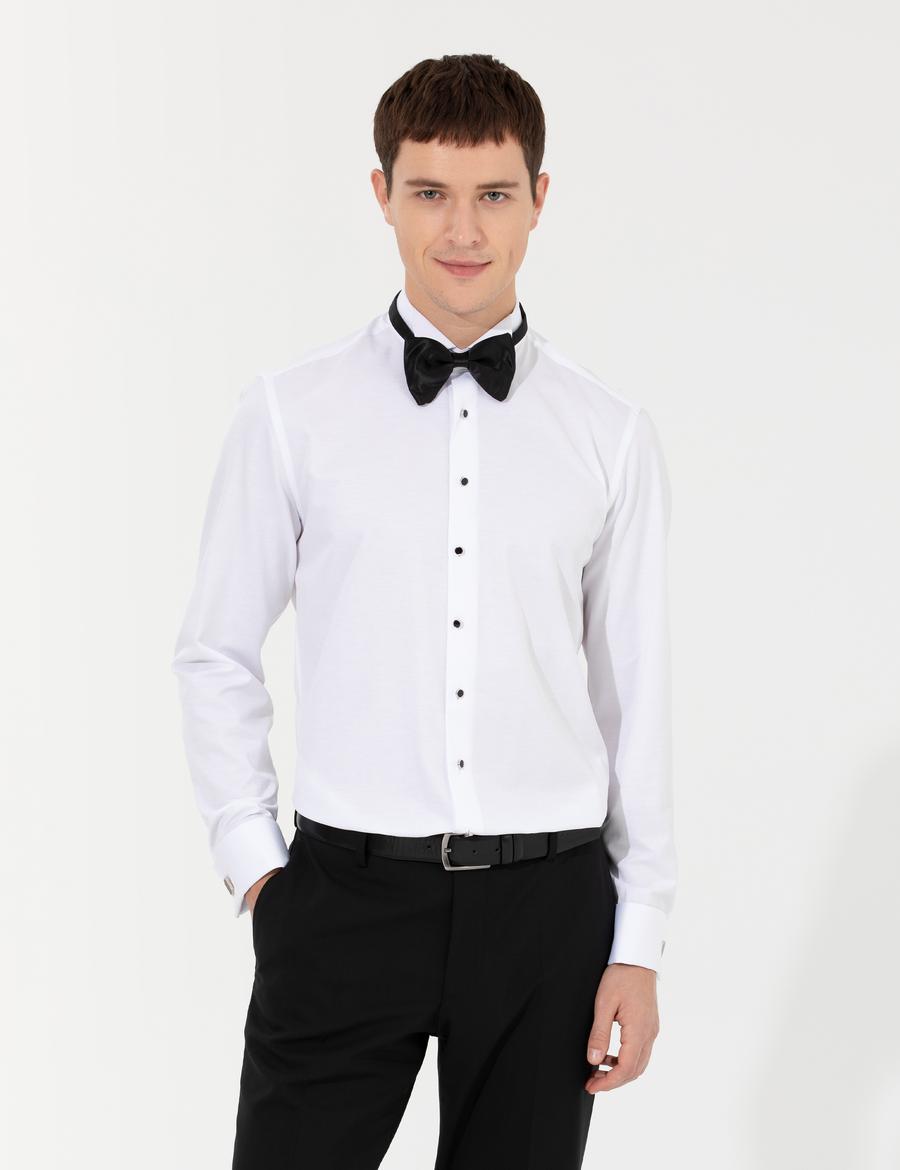 Beyaz Slim Fit Smokin Gömlek